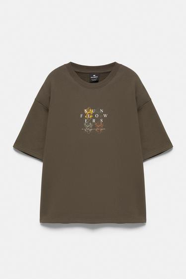 Short sleeve Sunflowers Van Gogh sweatshirt — Brown 1
