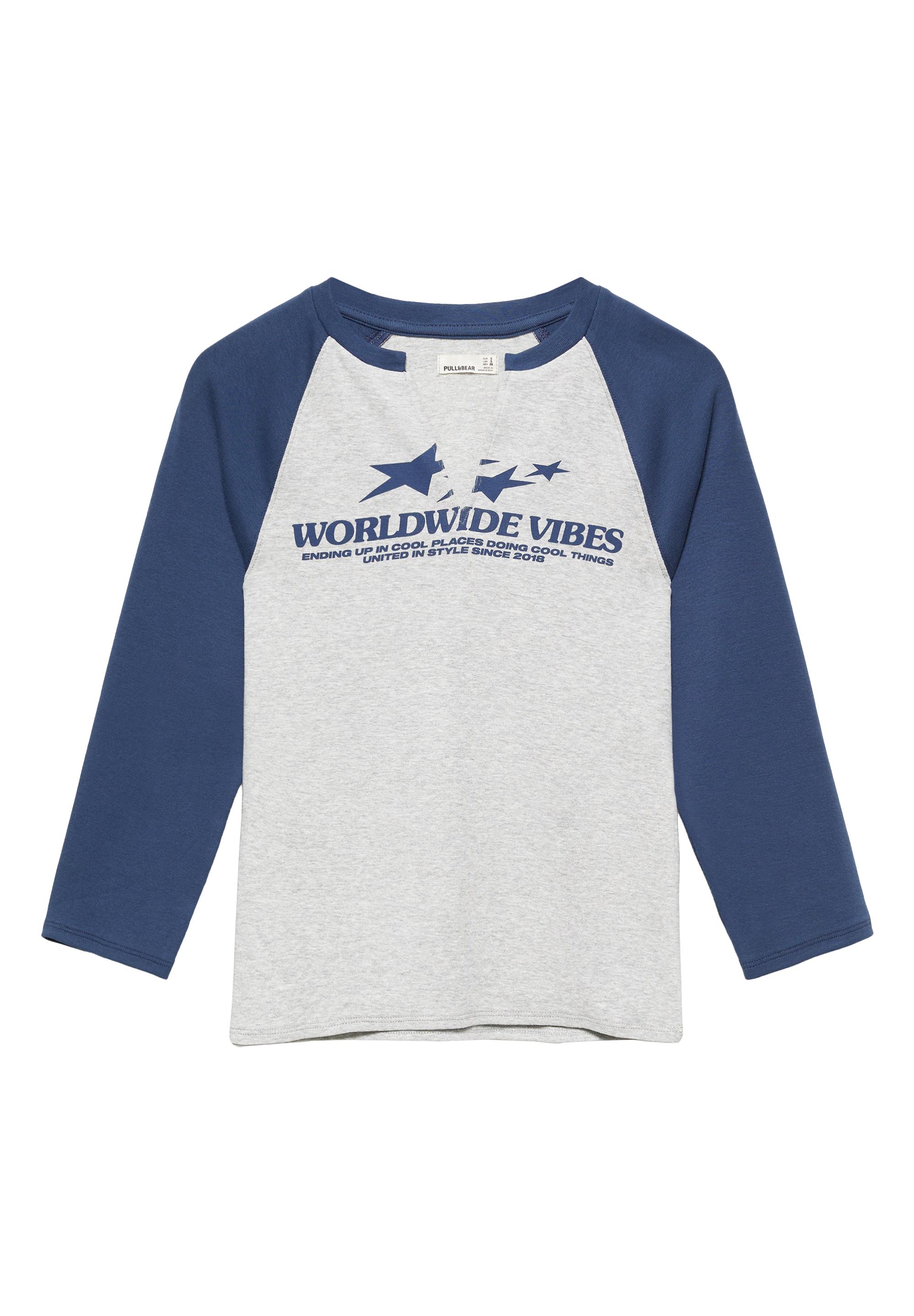 Graphic raglan sleeve T-shirt — Blue marl