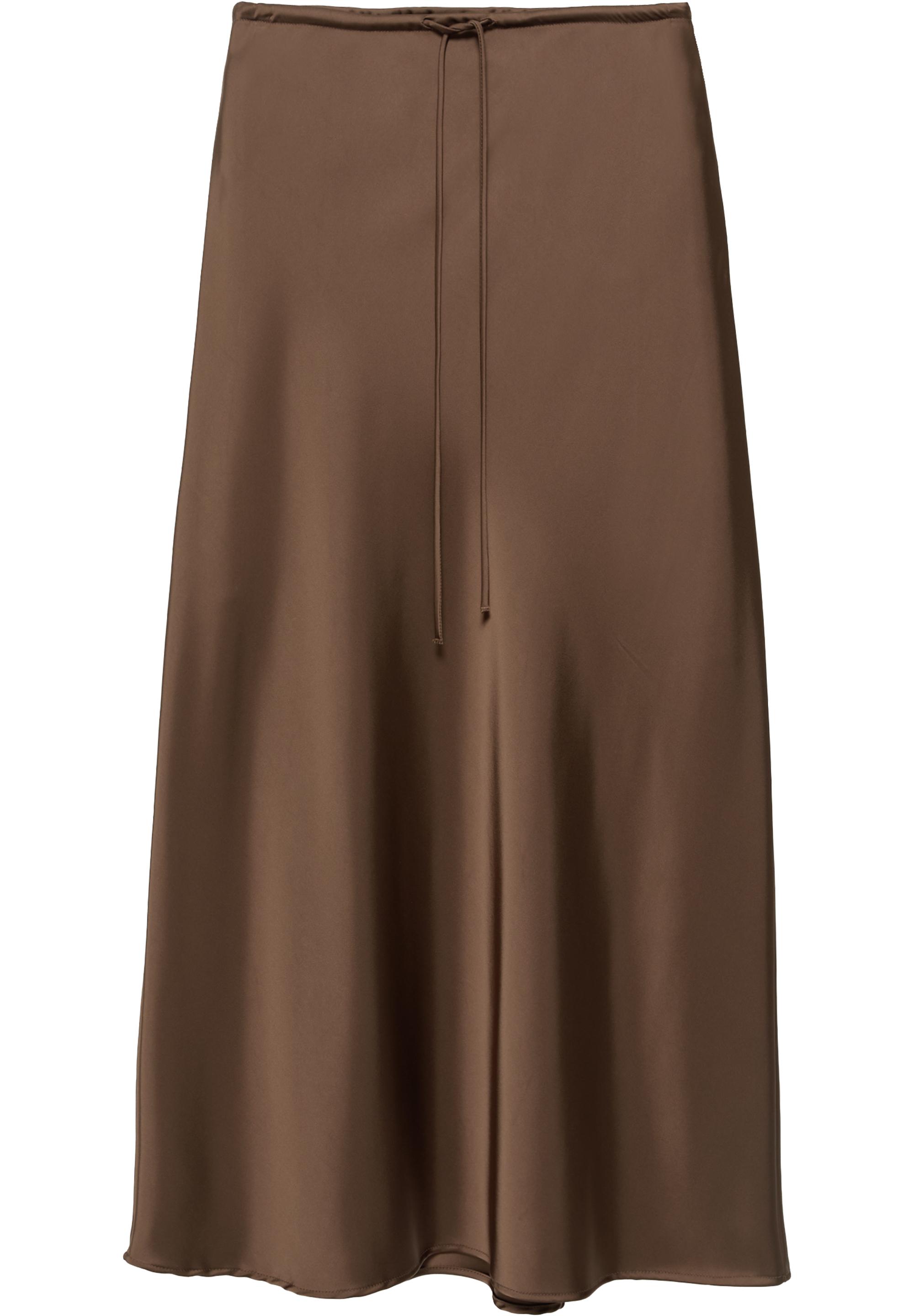 Satin drawstring midi skirt — Dark brown