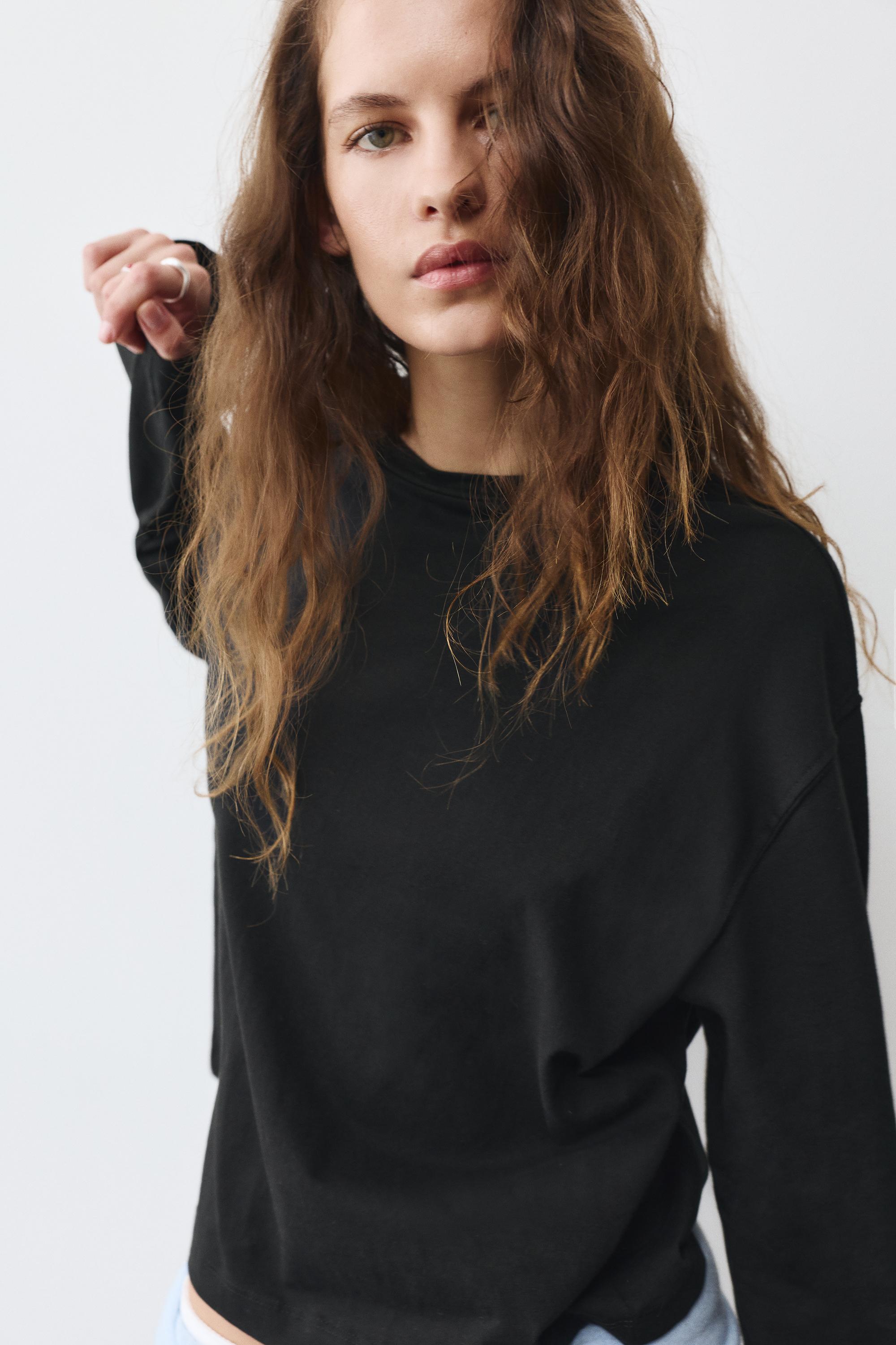 Boxy-fit long sleeve T-shirt — Black