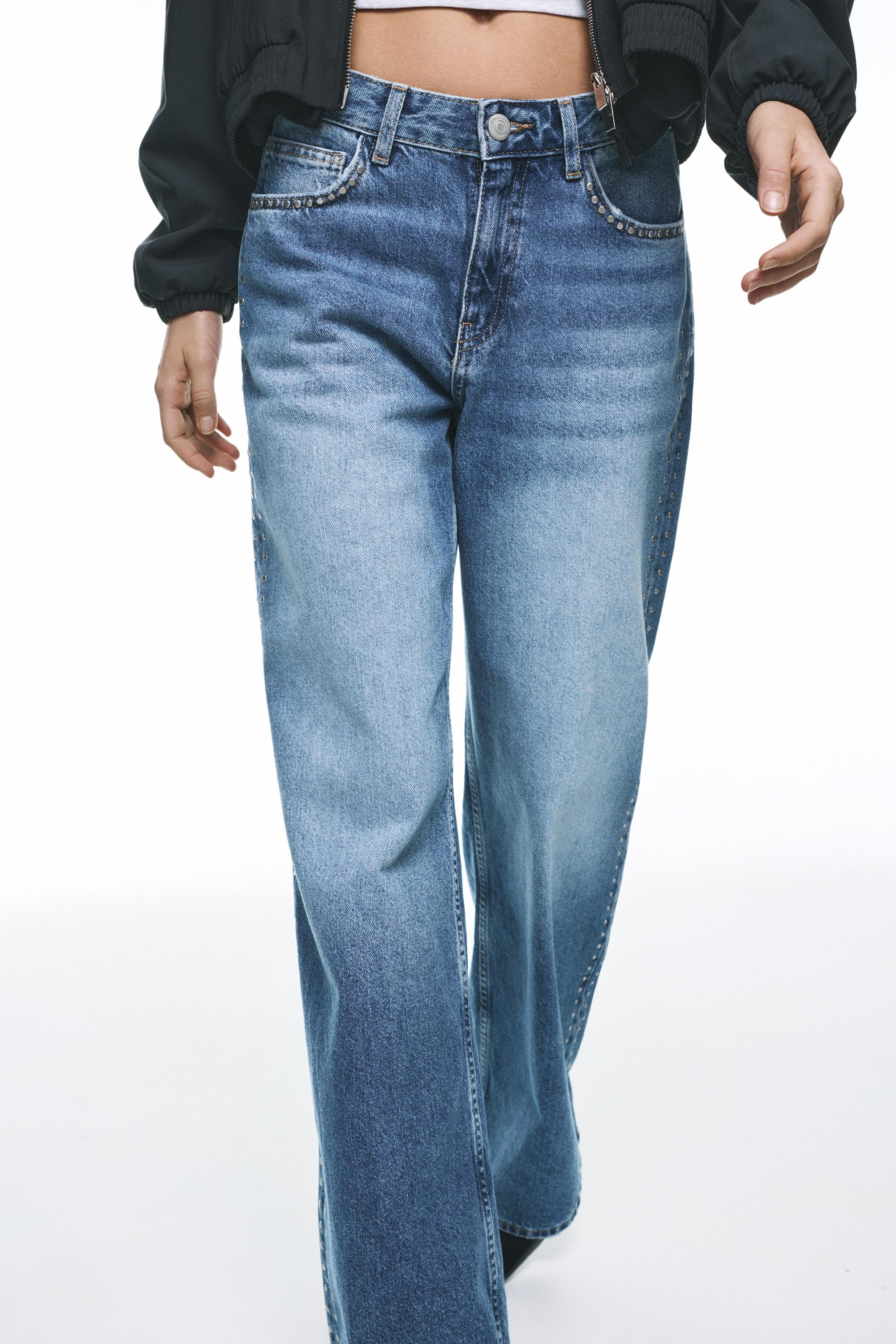 Wide-leg stud jeans — Medium blue