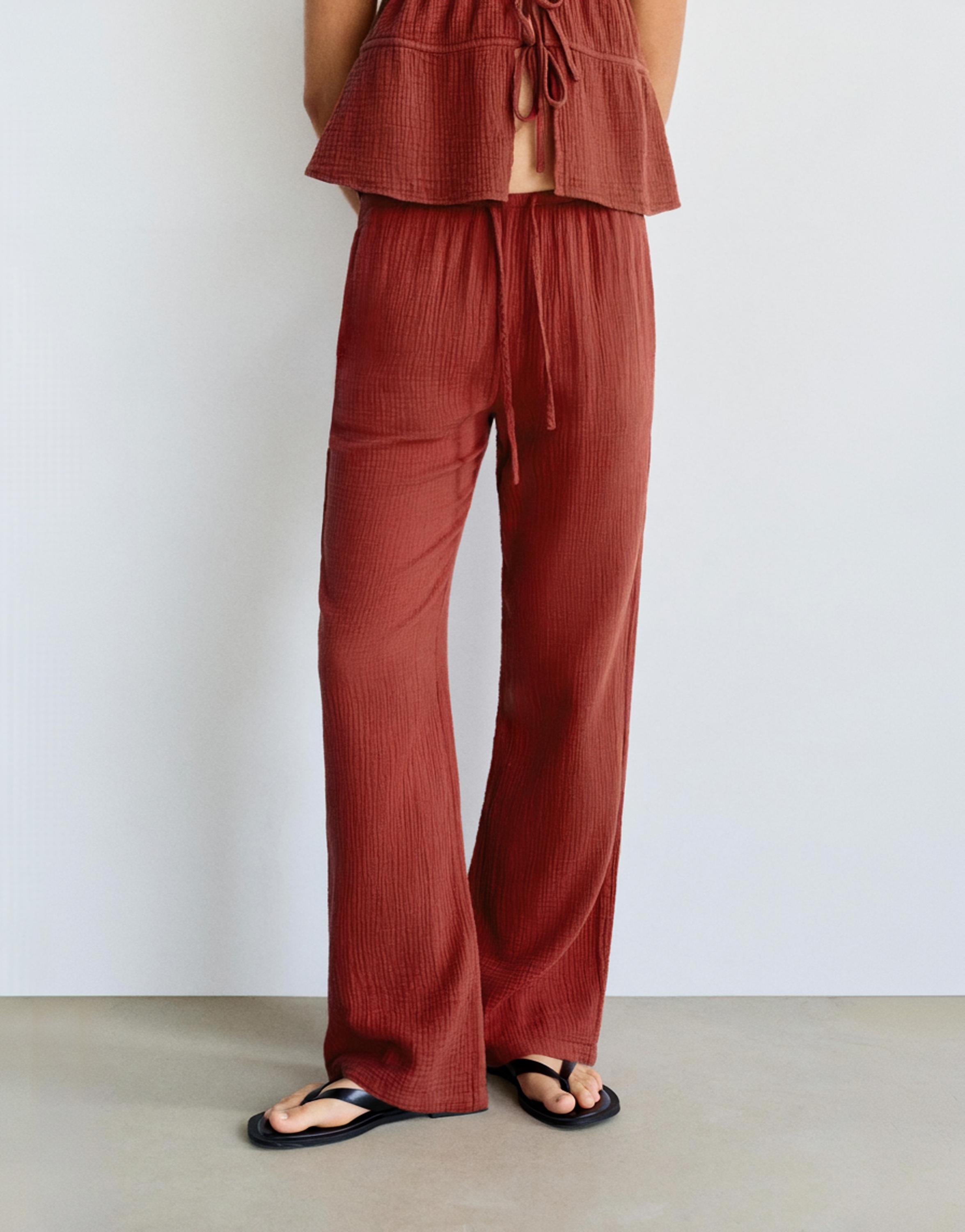 Flowing crepe trousers — Russet