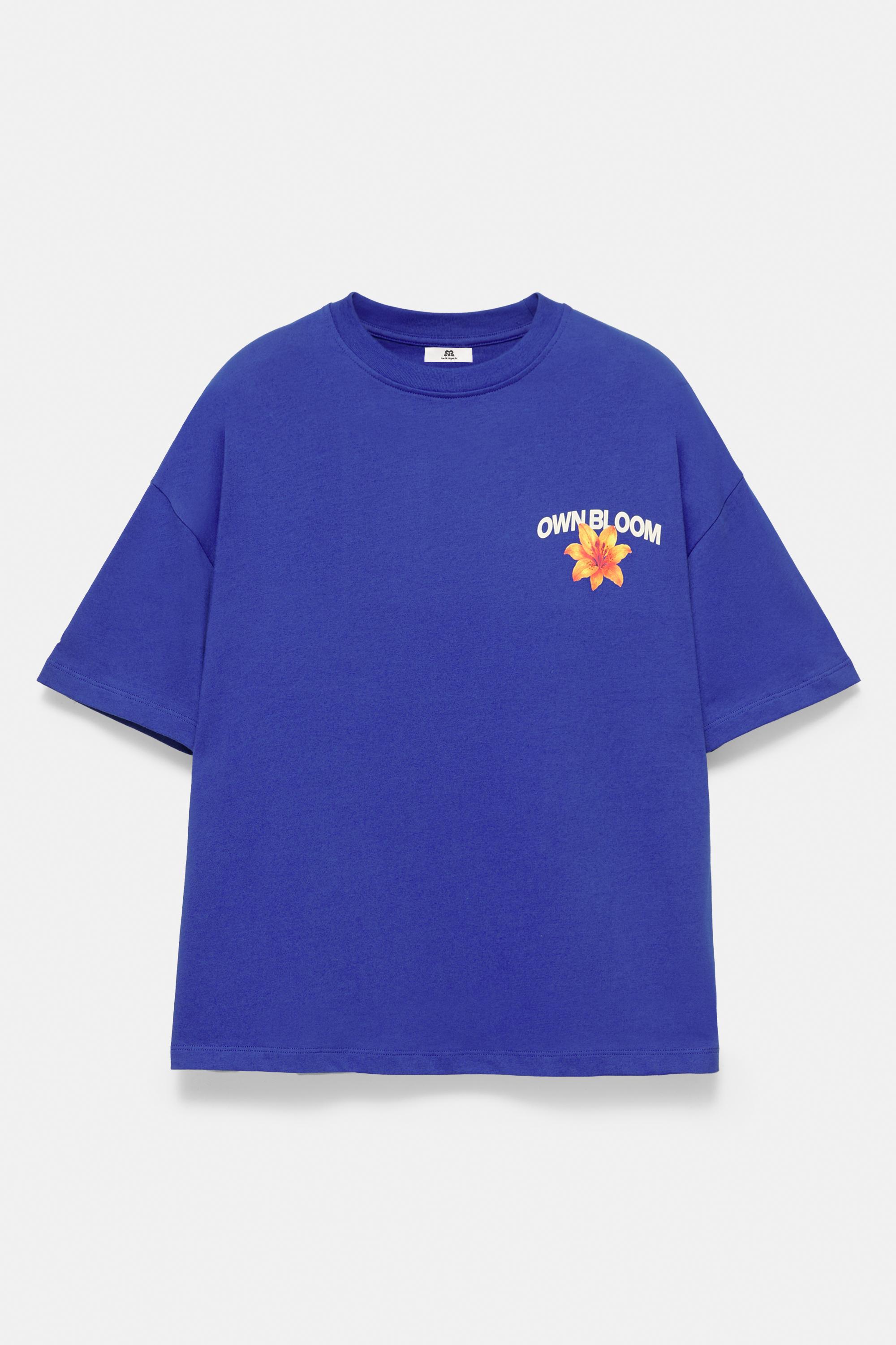 Oversize T-shirt with floral graphic — Cobalt