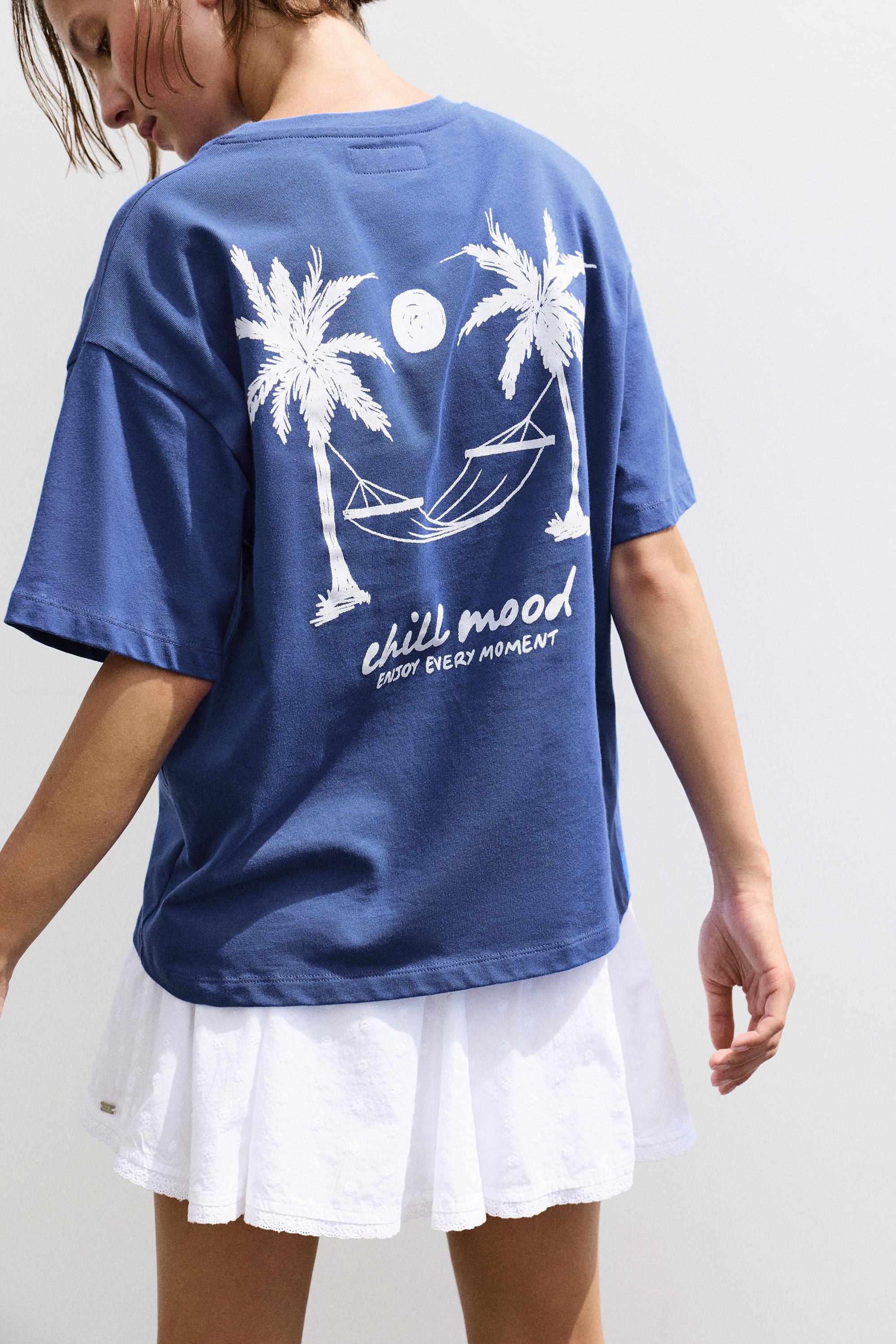 Oversize palm tree graphic T-shirt — Ink blue
