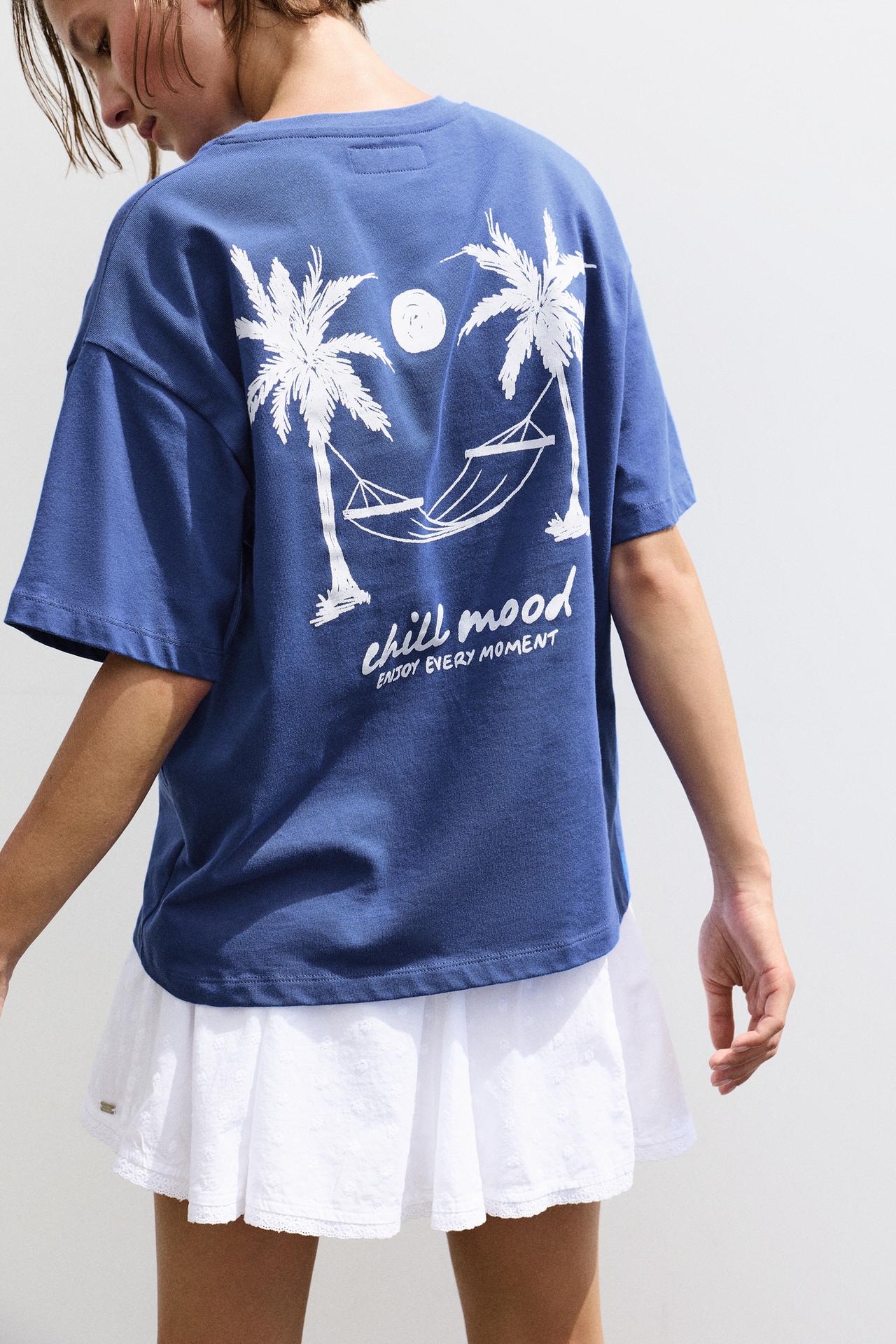 Oversize palm tree graphic T-shirt — Ink blue