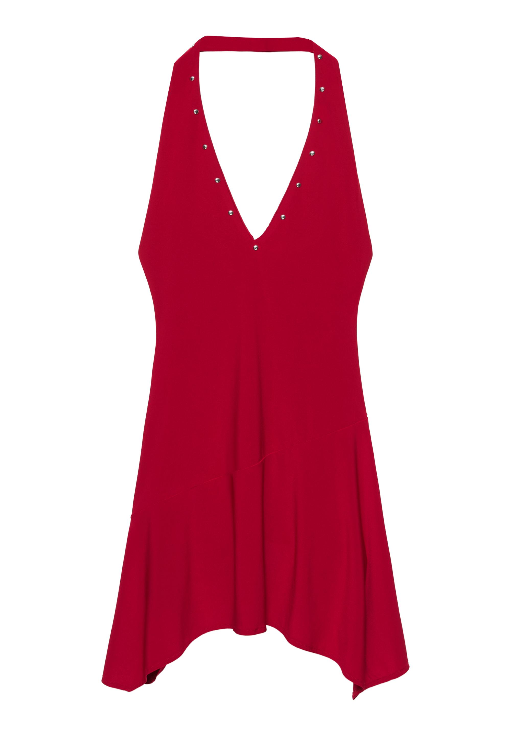 Short studded halter dress — Dark pink