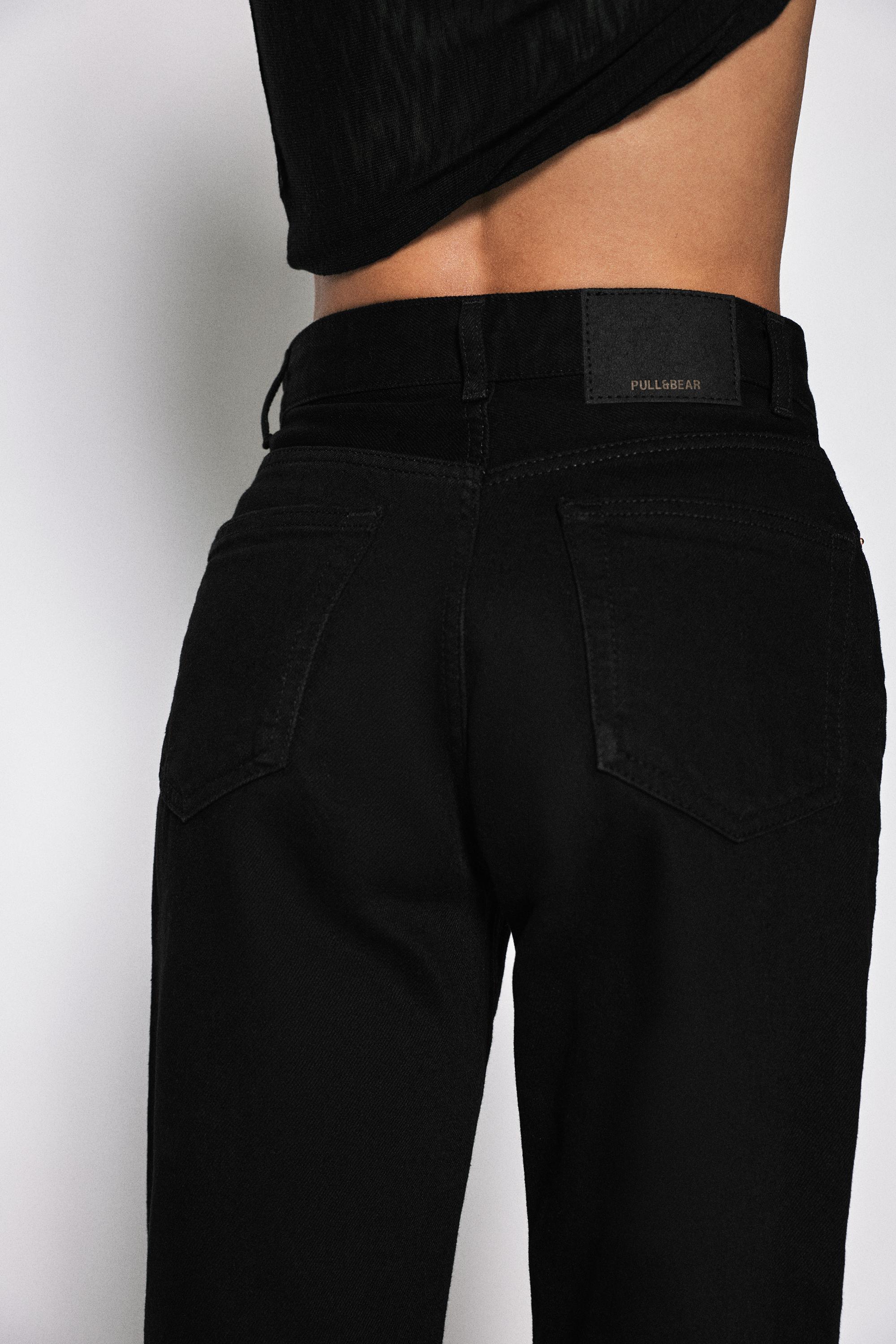 High-waist wide straight-leg jeans — Black marl