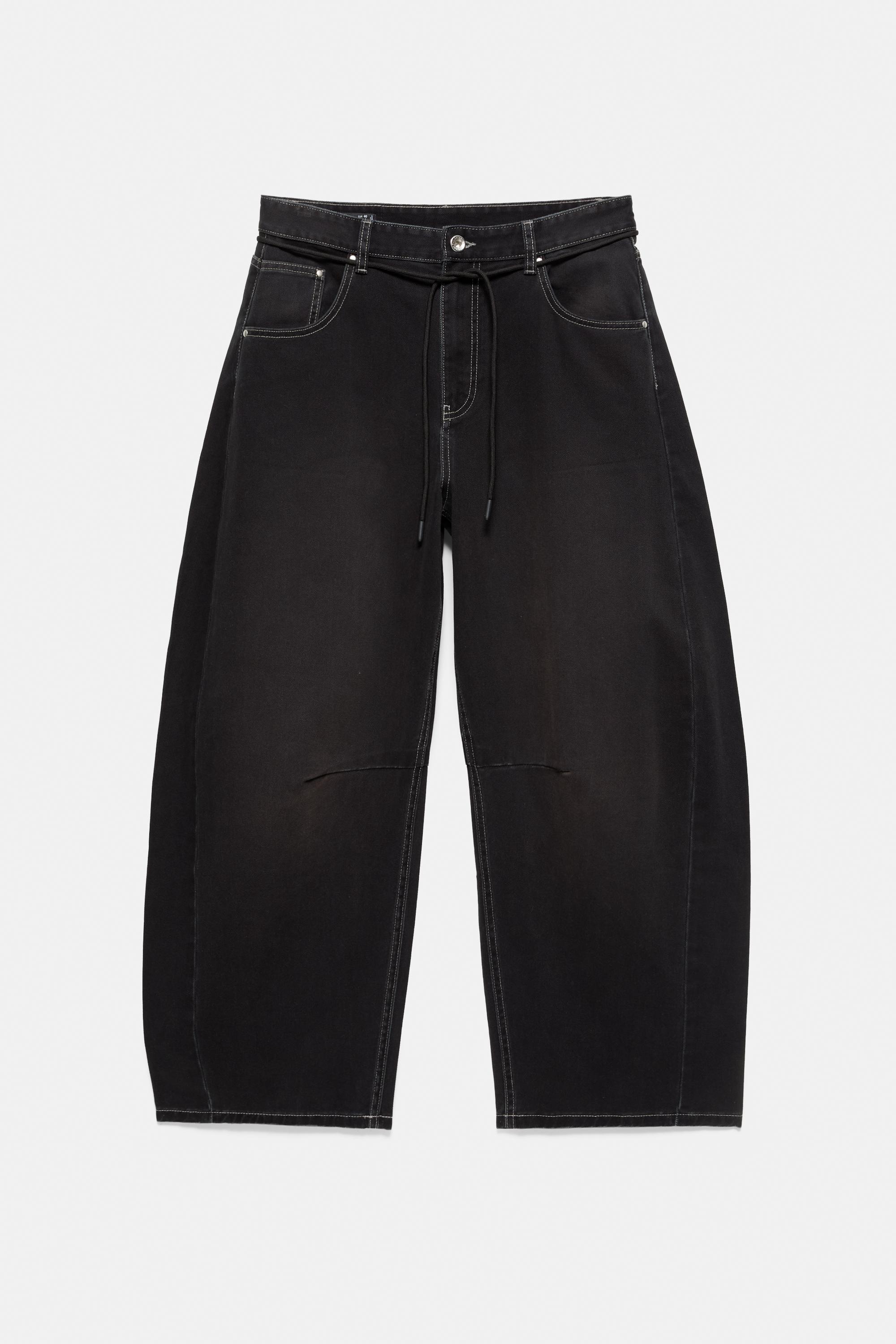 Pull&Bear Grafik kemerli barrel jean görsel 4