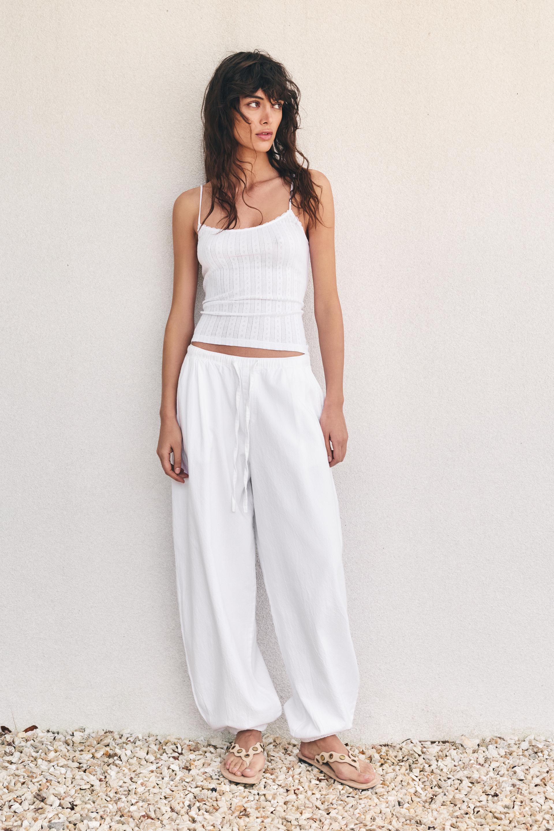 Strappy pointelle knit top — White
