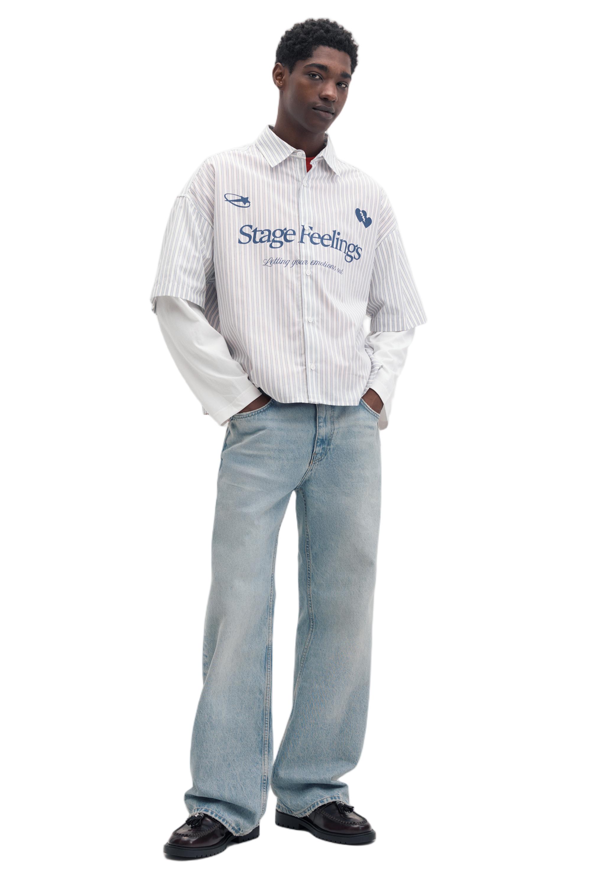 Çift kollu grafik detaylı gömlek - Görsel 11