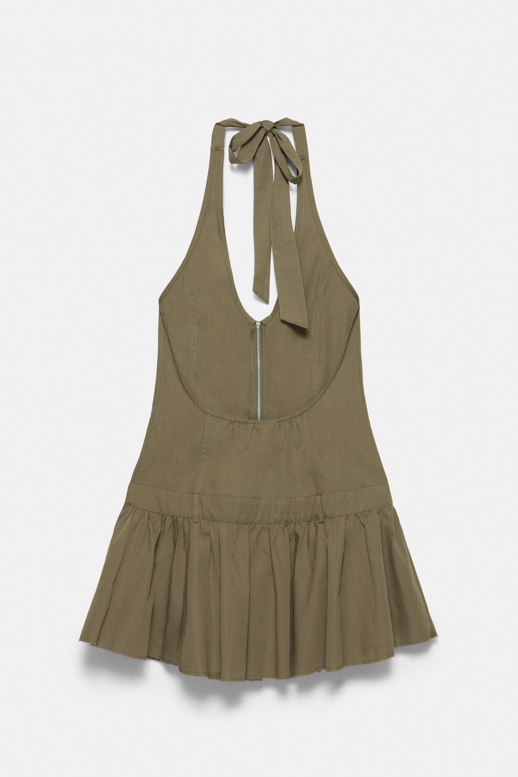 Short halter dress with zip — Khaki