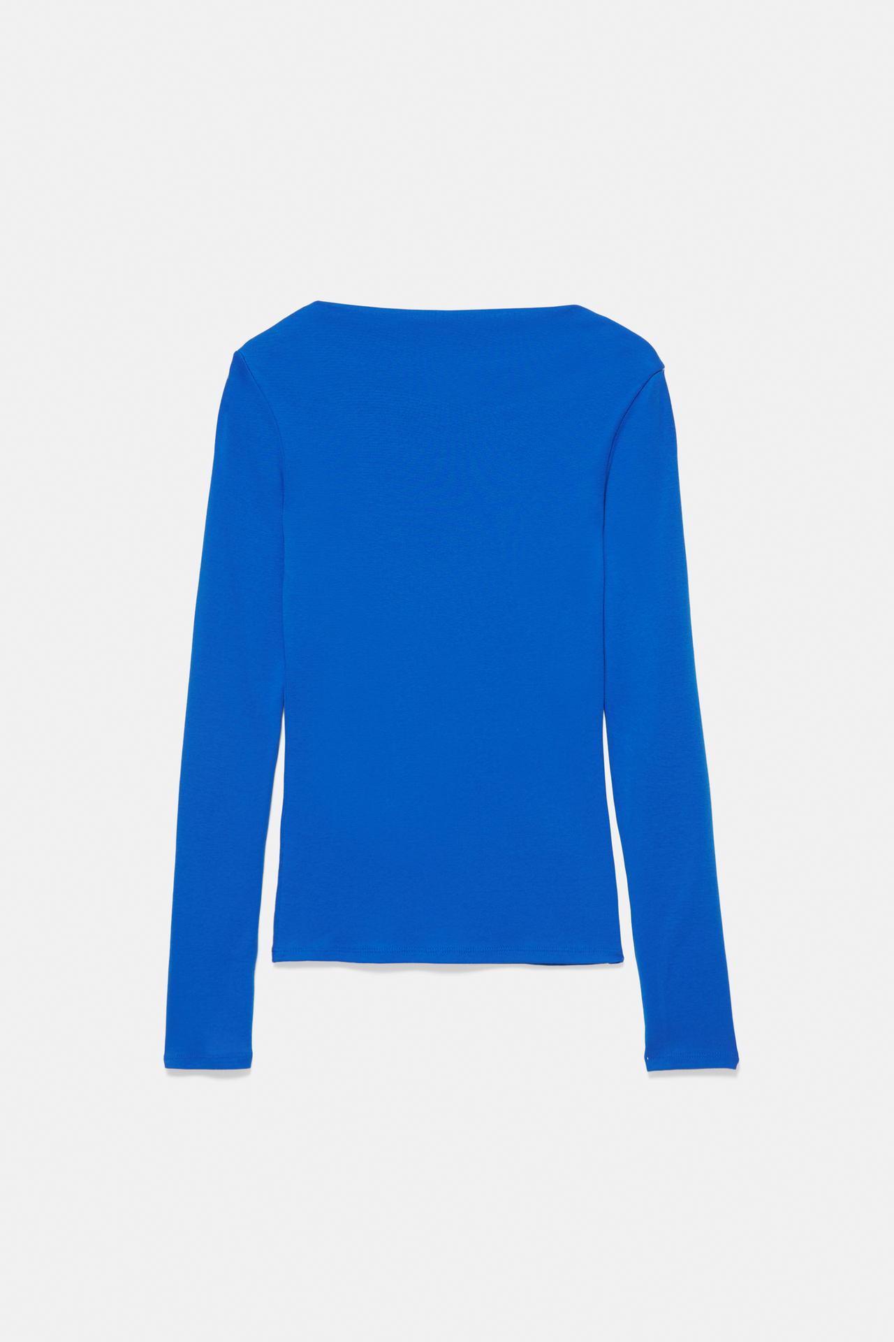 Fitted straight neckline T-shirt — Bluish