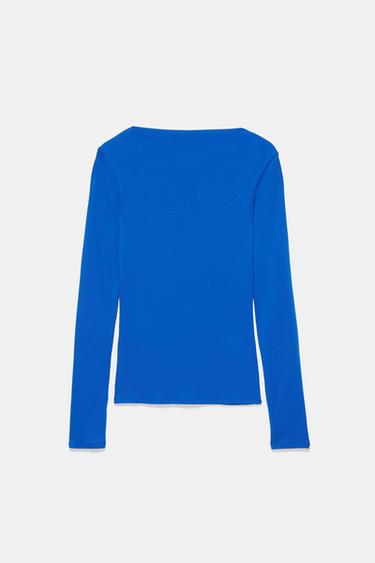 Fitted straight neckline T-shirt — Bluish 6