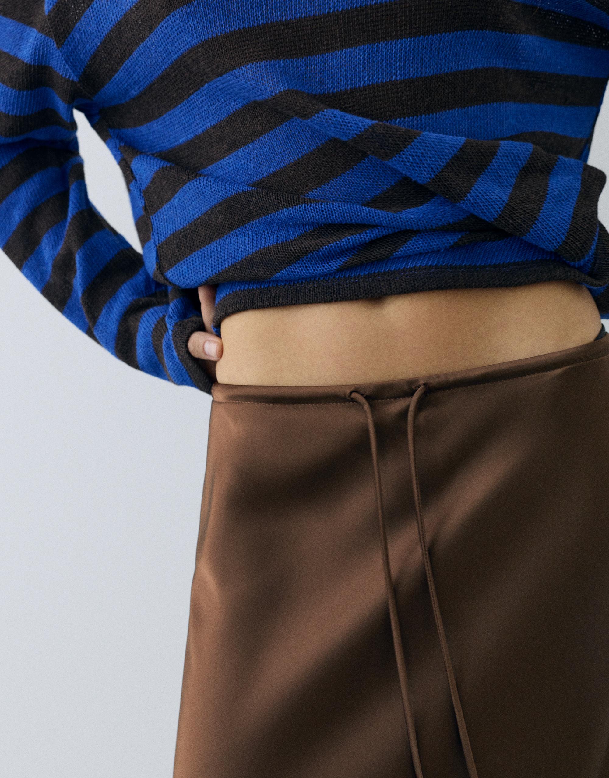Satin drawstring midi skirt — Dark brown