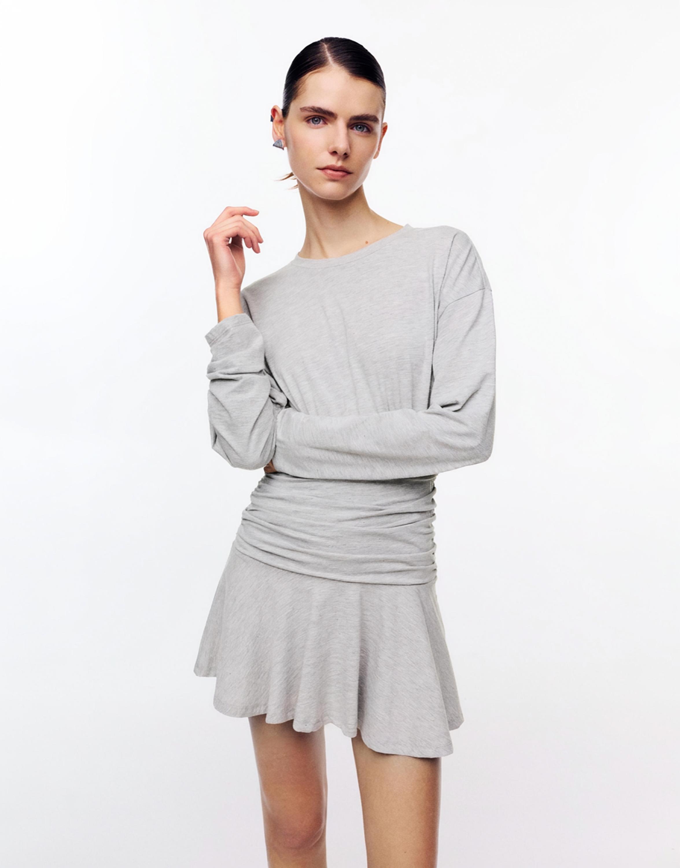 Short gathered dress — Grey marl