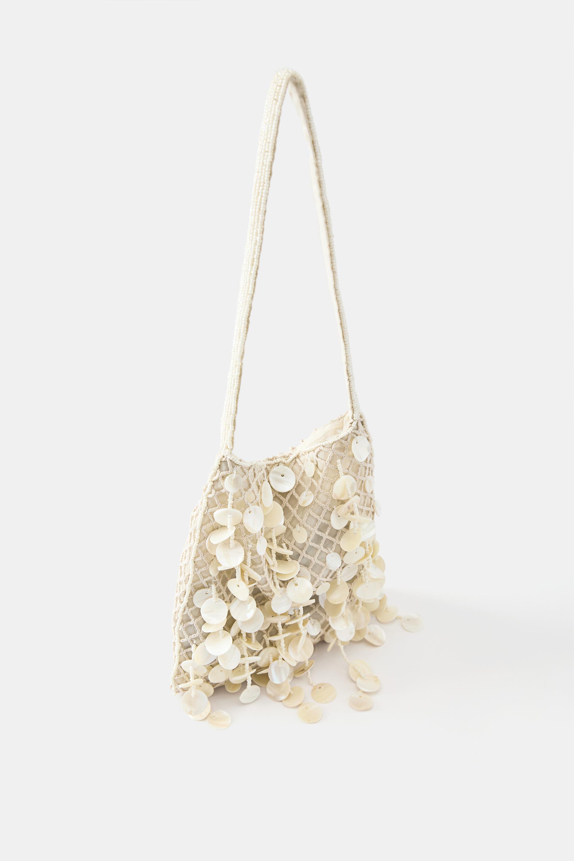 Beaded shoulder bag — Ecru