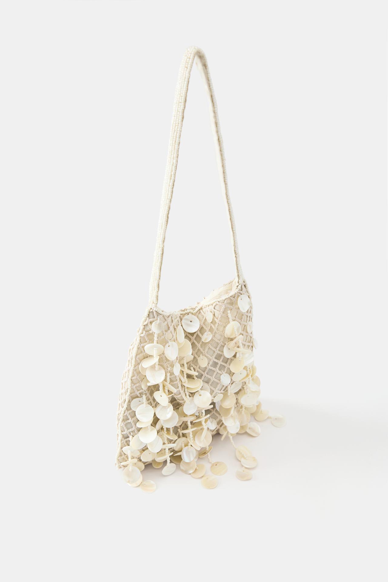 Beaded shoulder bag — Ecru