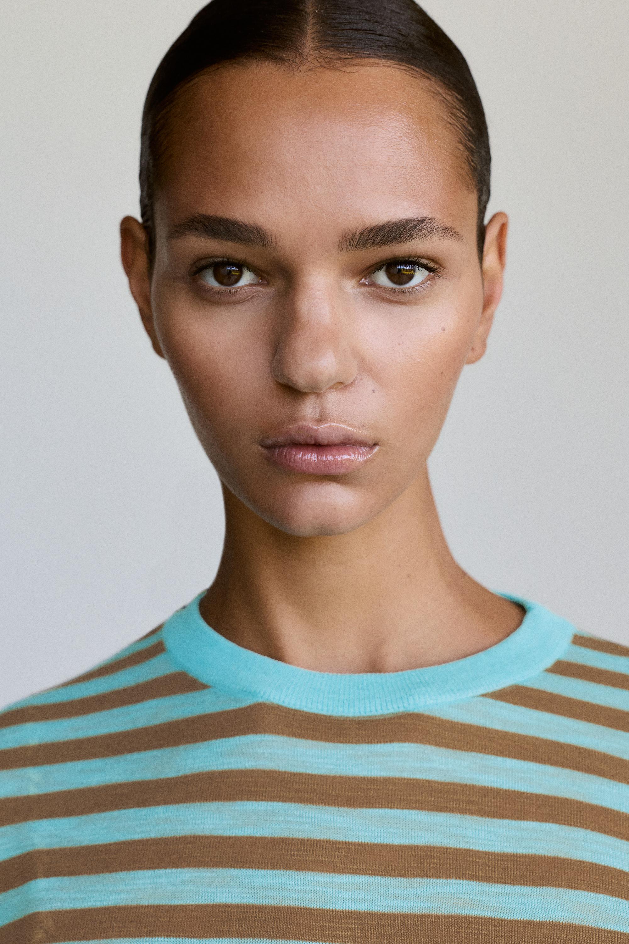 Striped knit T-shirt — Turquoise