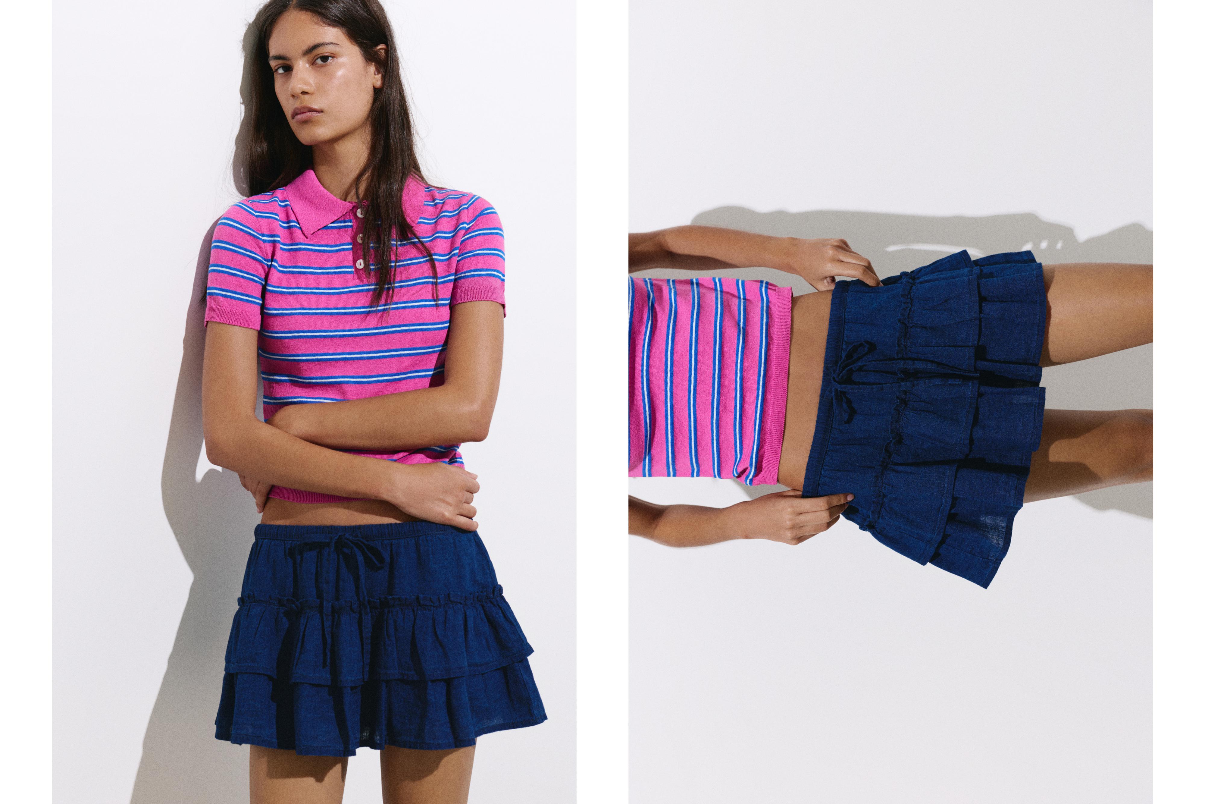 Denim ruffle skort — Dark blue