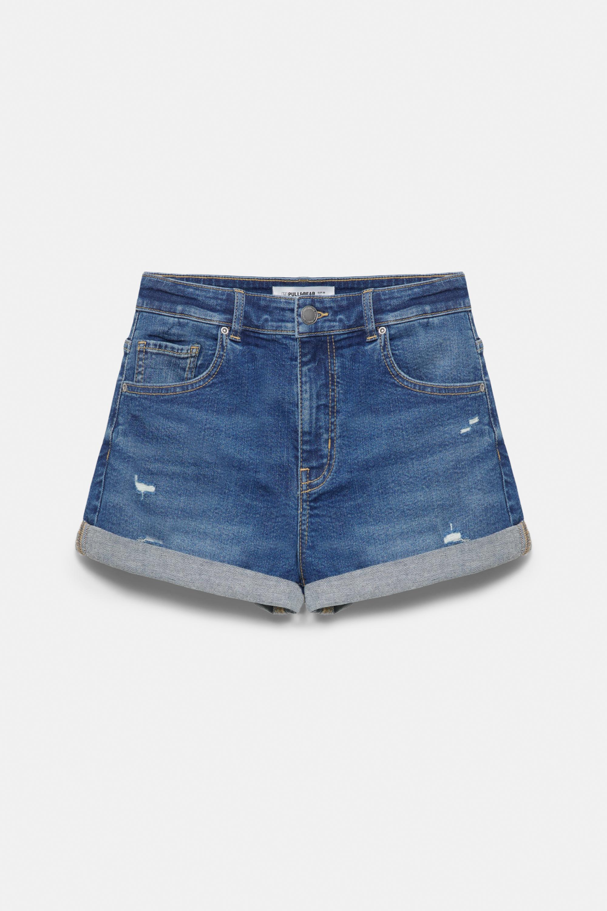 Mid-waist denim shorts — Medium blue