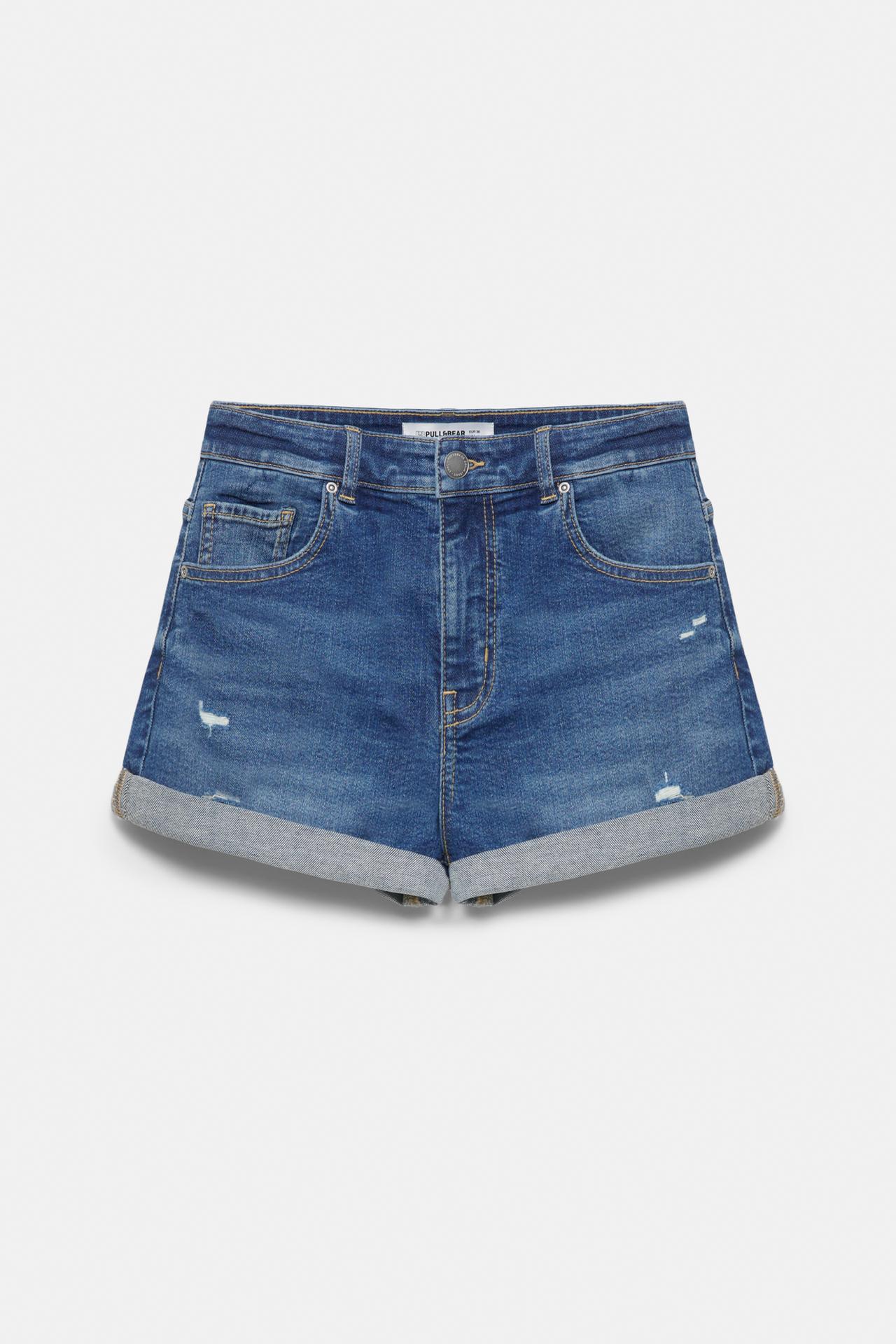 Mid-waist denim shorts — Medium blue