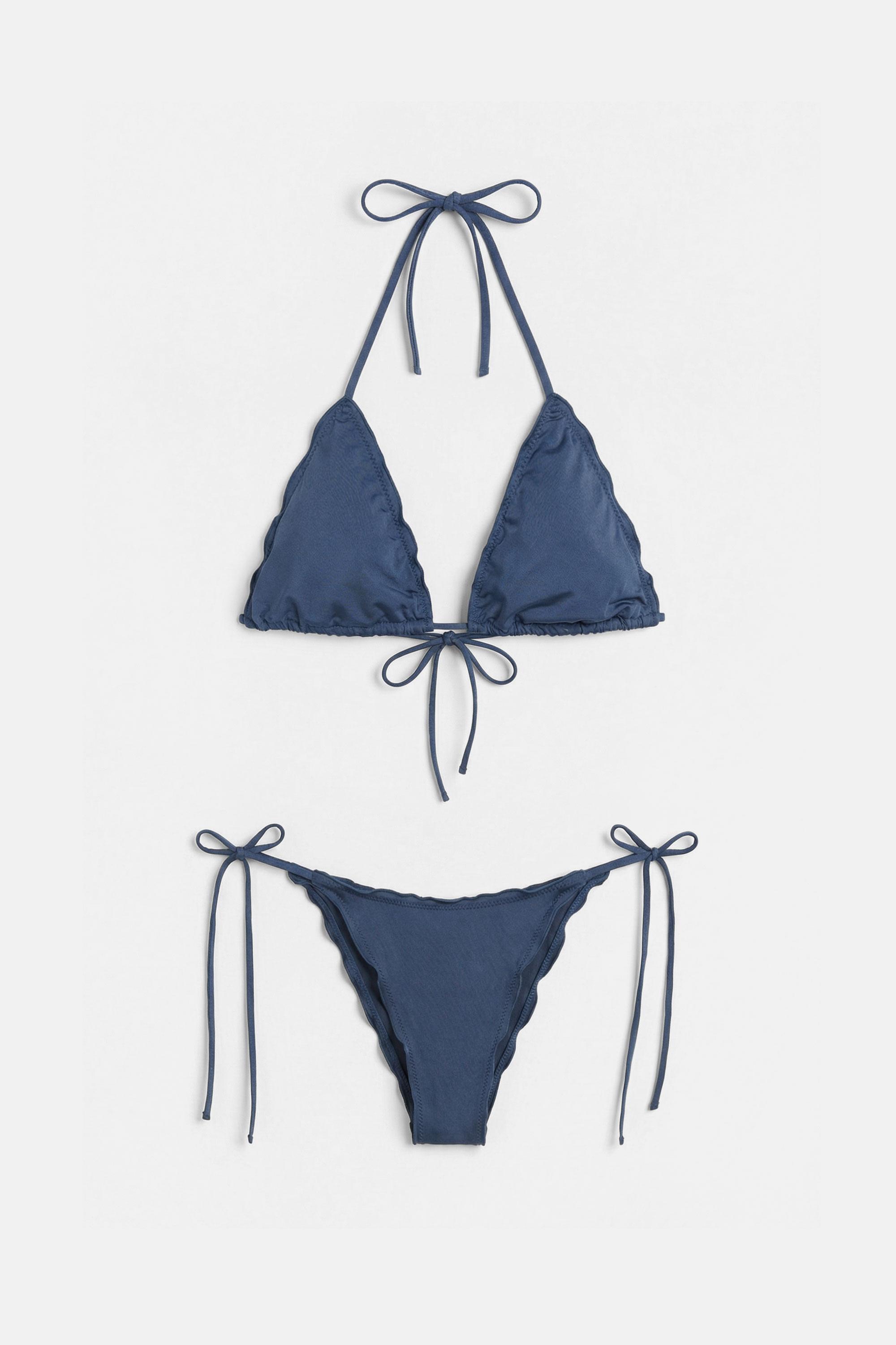 Ruffled triangle bikini top — Blue