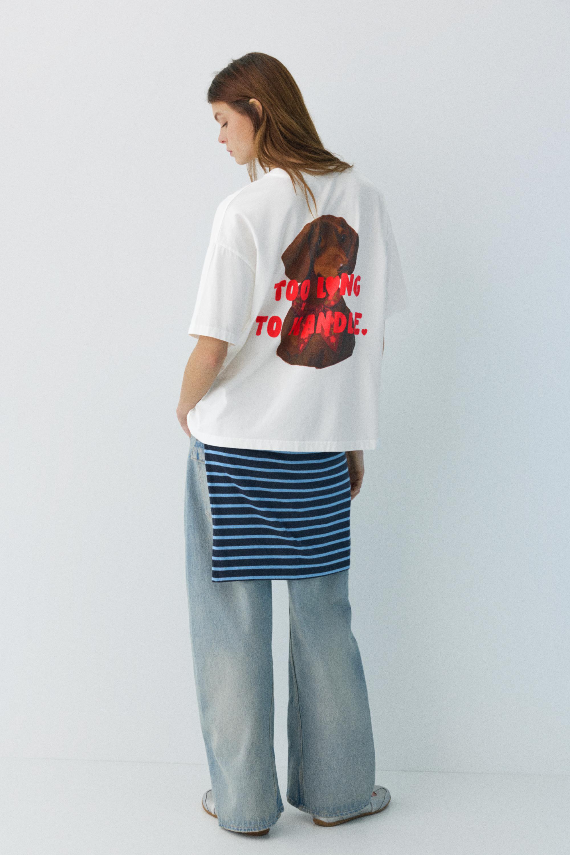 Köpek grafik baskılı ve yazılı t-shirt - Görsel 2