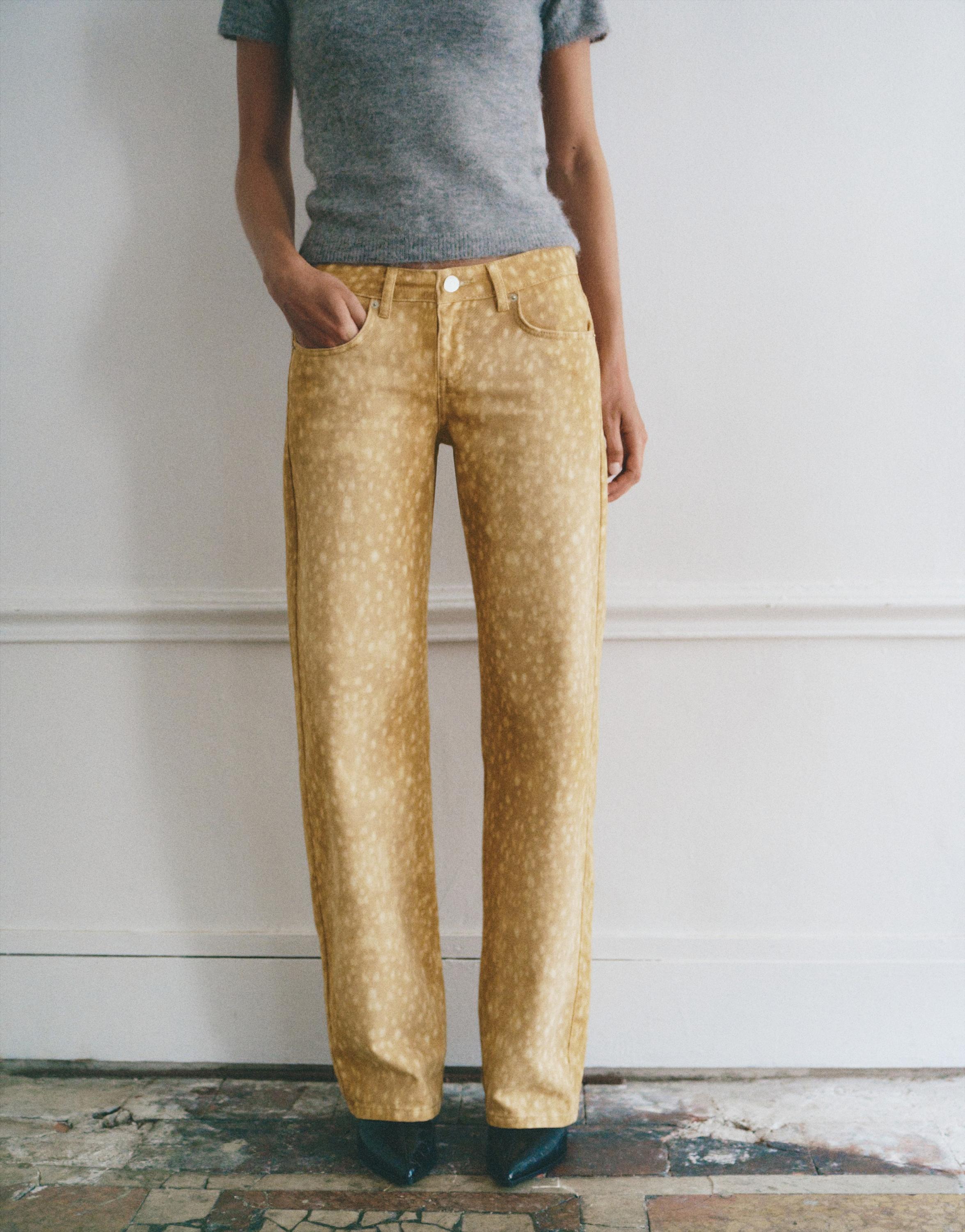 Pull&Bear Desenli düşük bel straight fit jean görsel 8