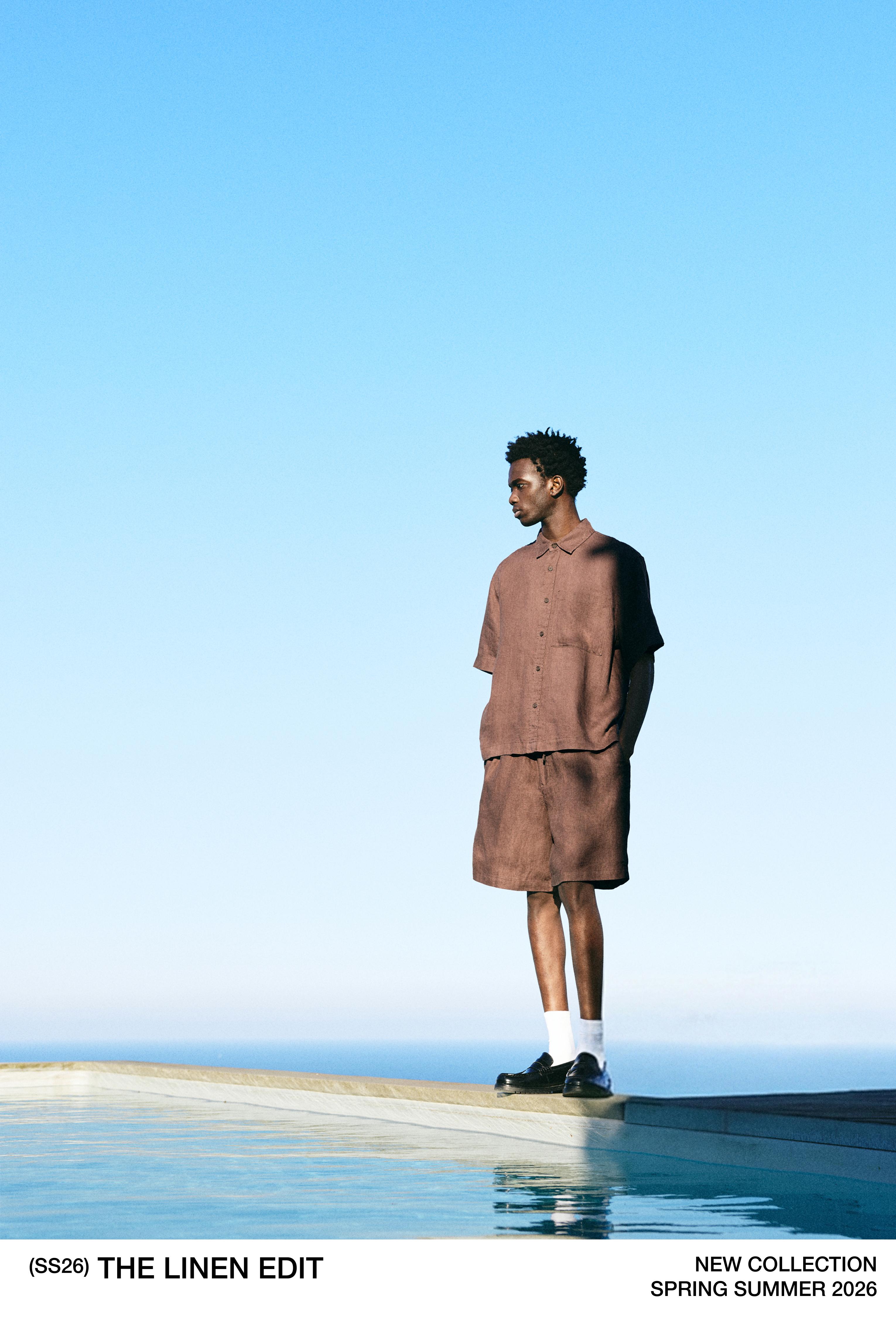 100% linen short sleeve shirt — Brown