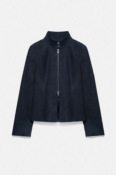 Fitted high neck jacket — Navy 4