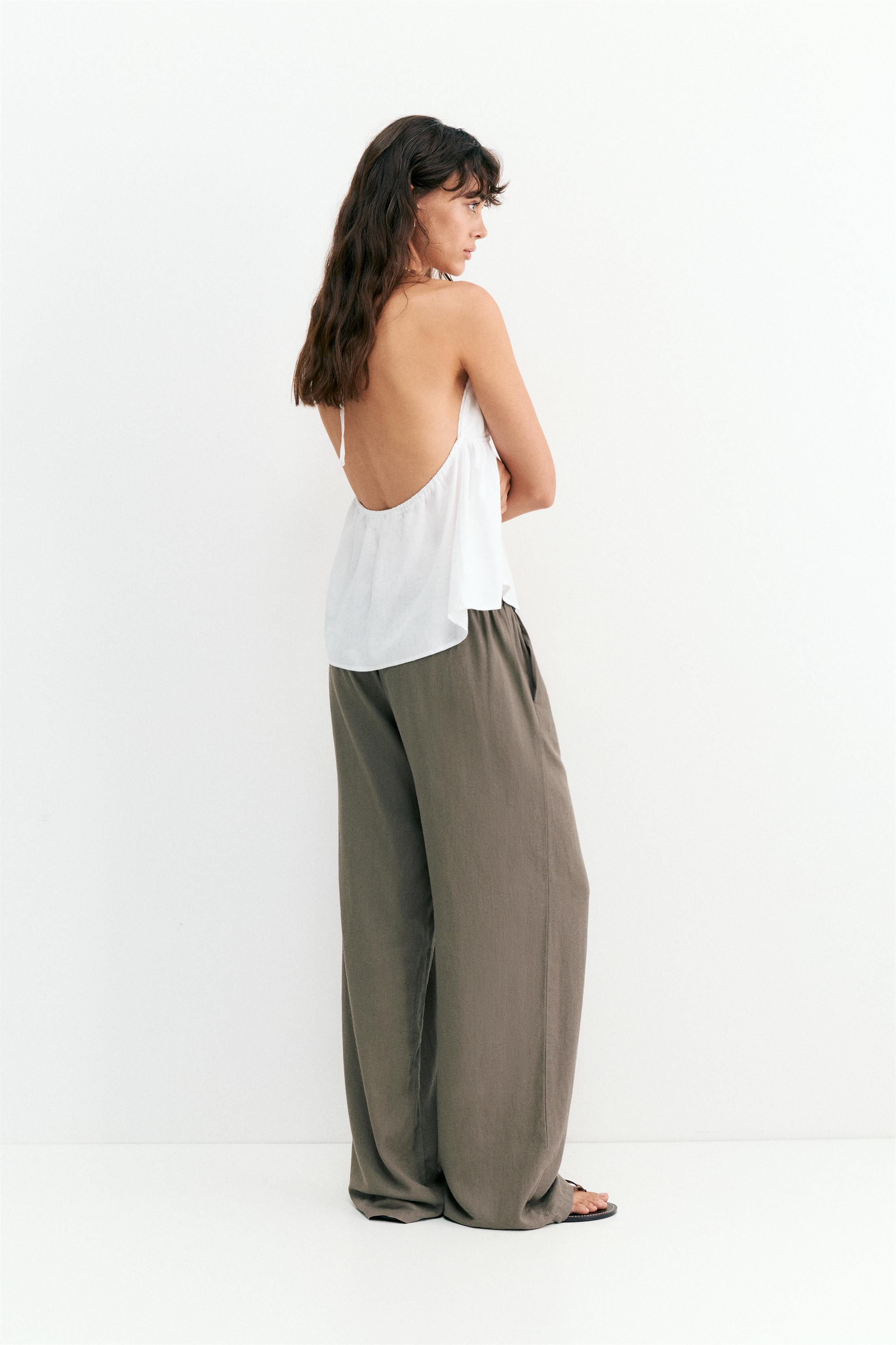 Flowy trousers with linen — Mole brown