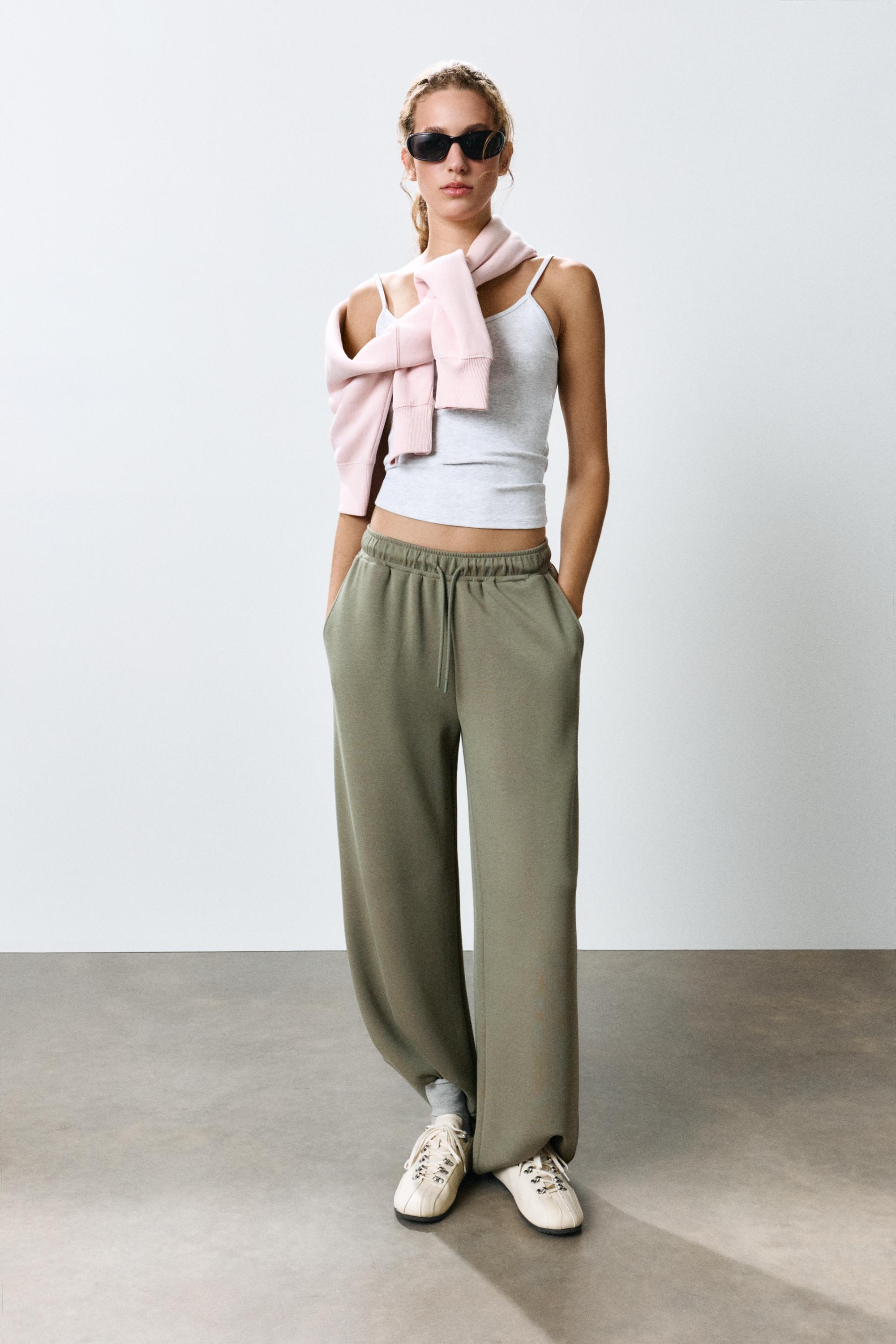 Modal wide-leg trousers — Khaki