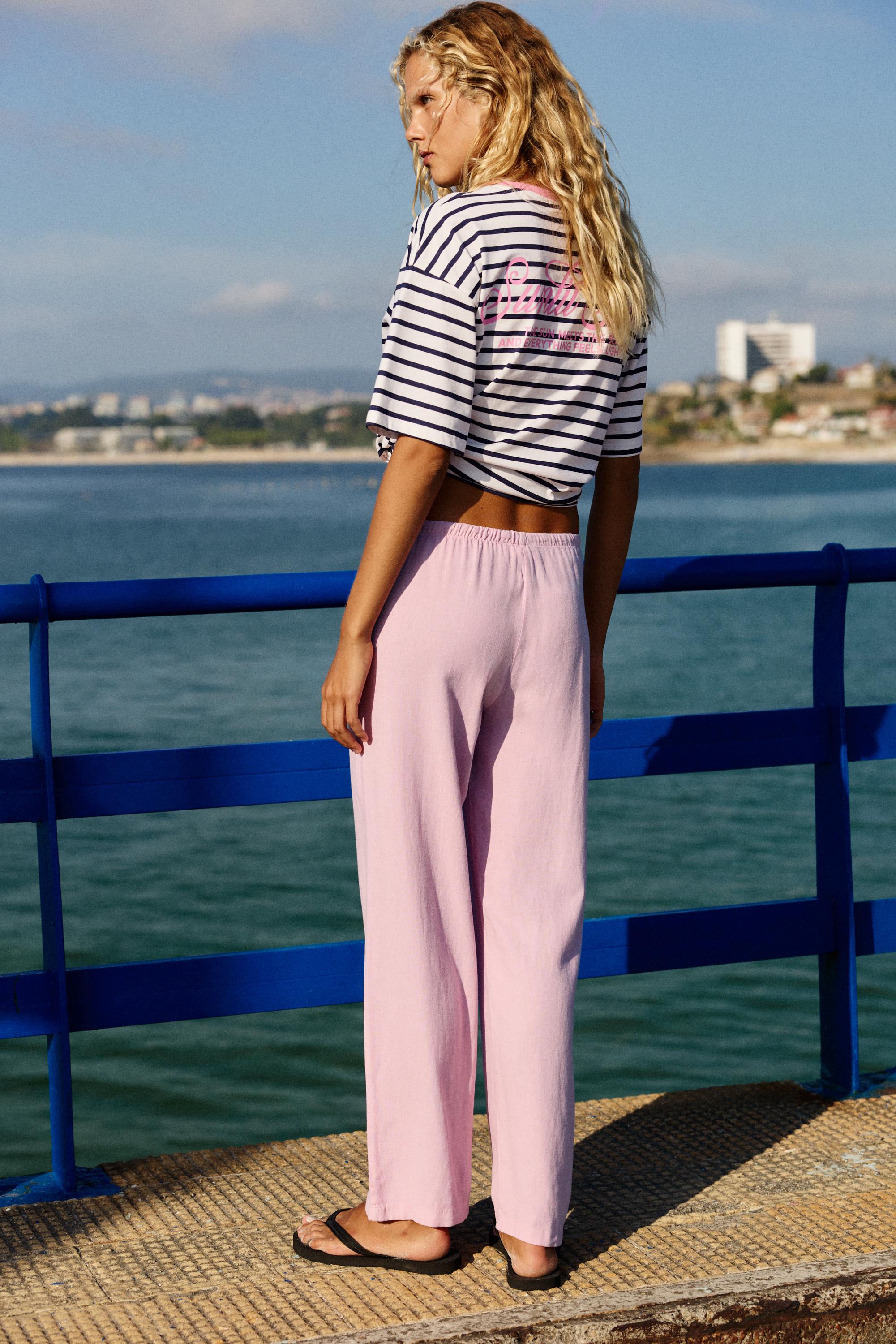 Linen blend joggers — Pink