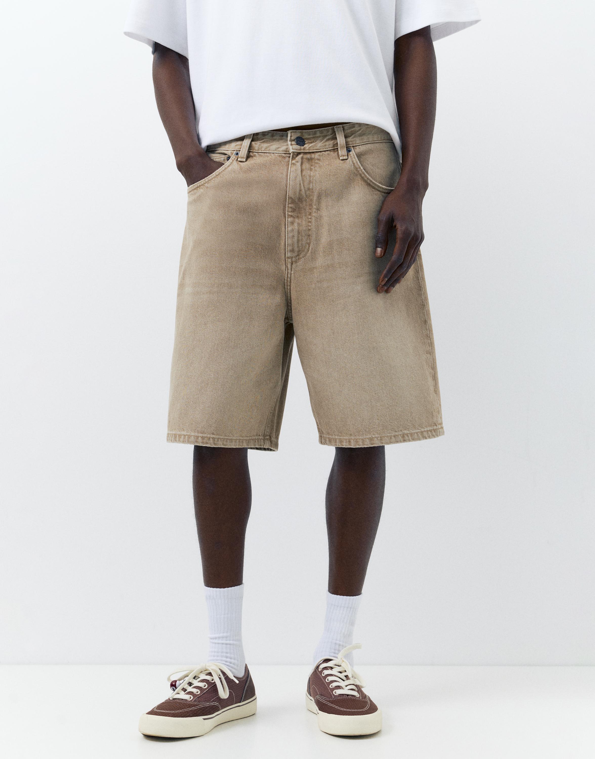 Baggy denim Bermuda shorts — Medium ecru