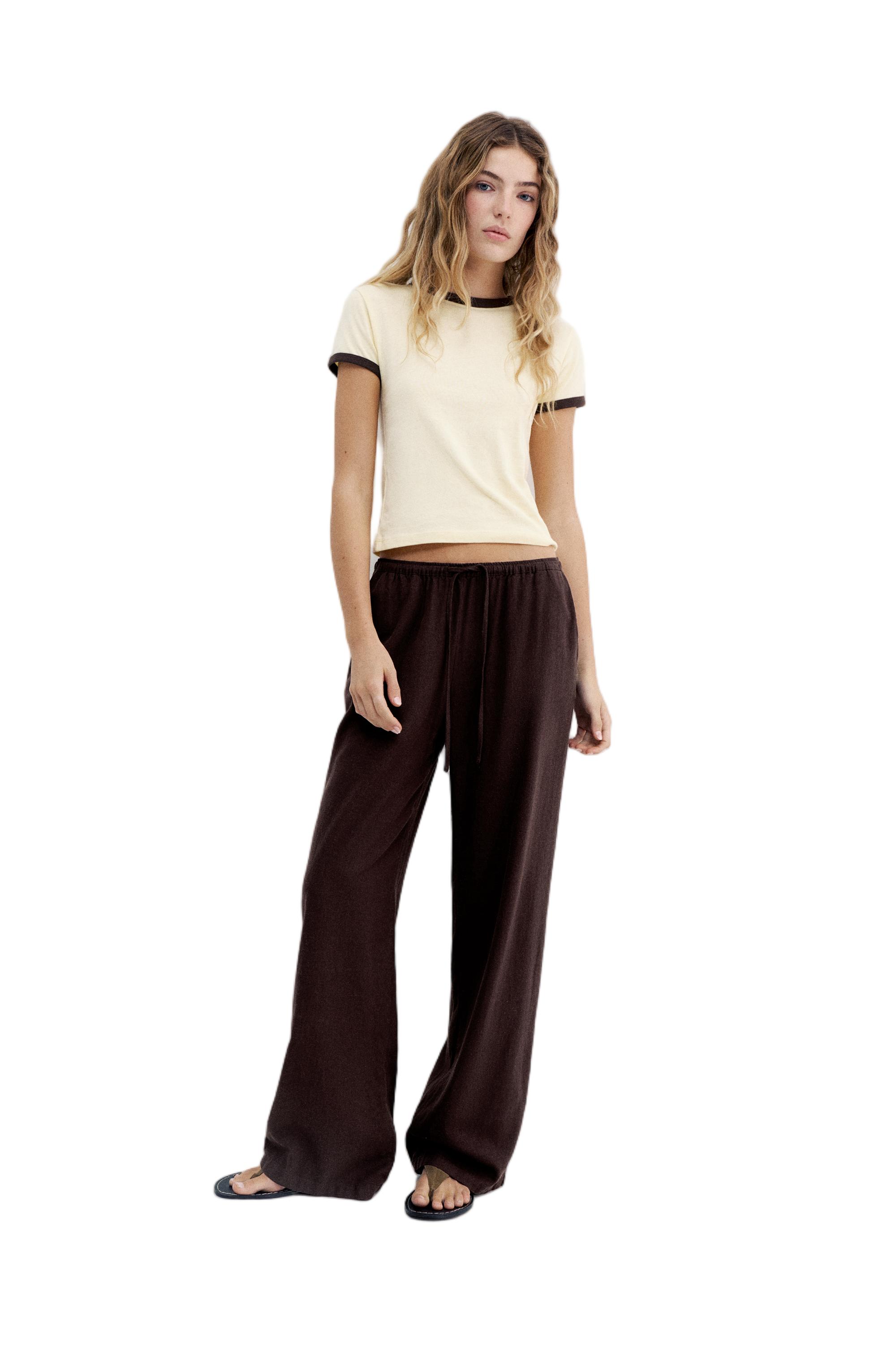 Flowy trousers with linen — Brown