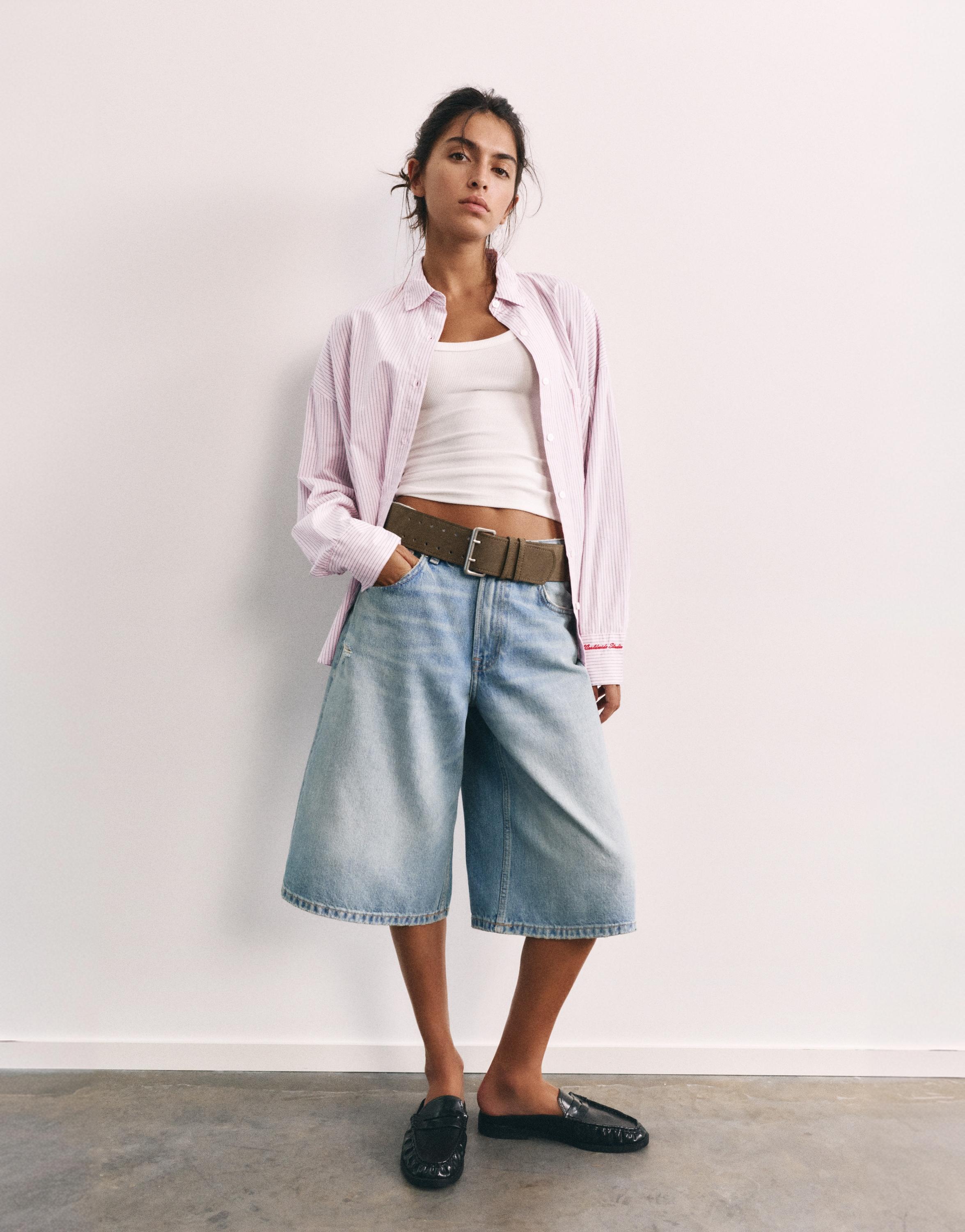 Embroidered striped shirt — Pastel pink