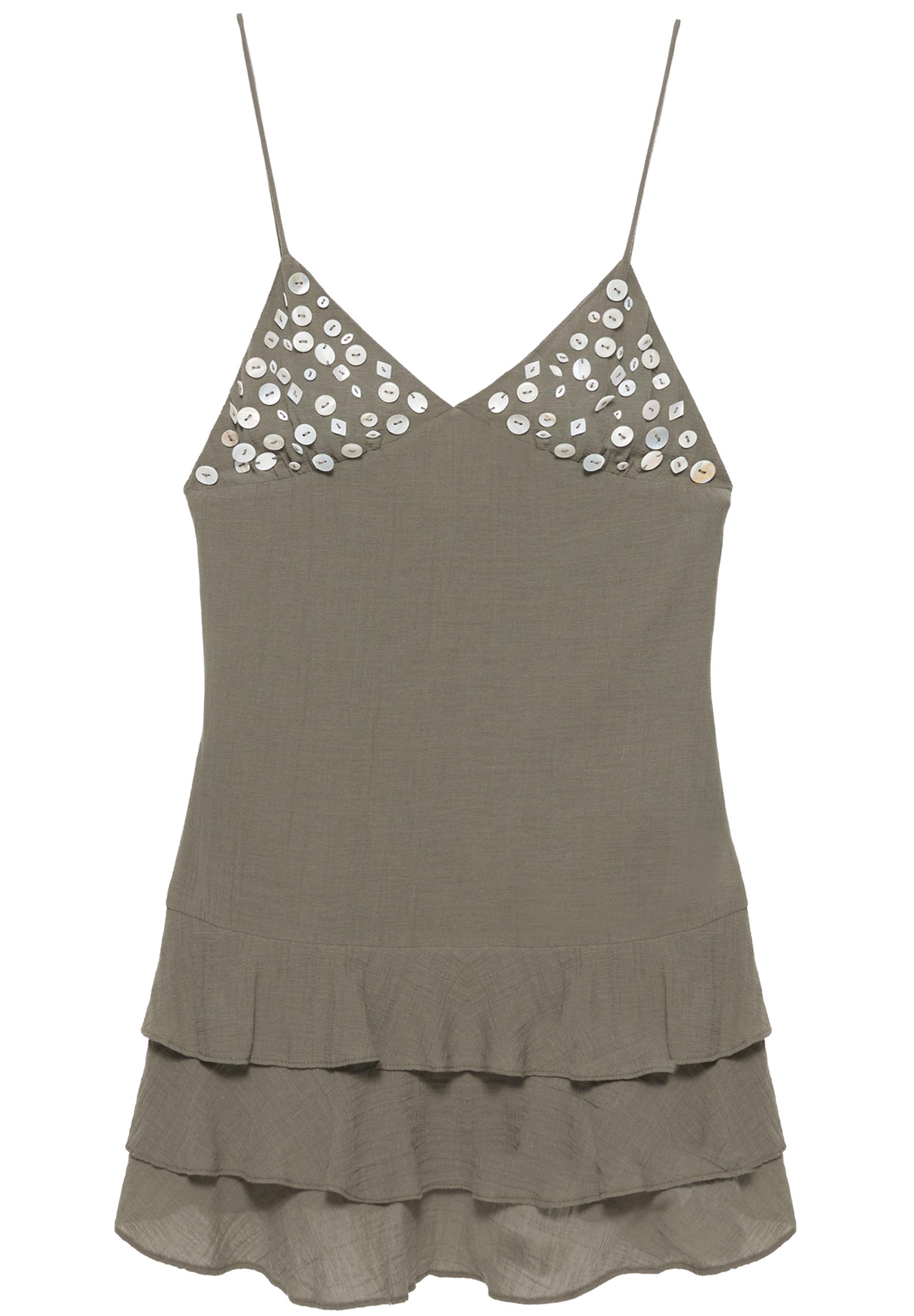 Short strappy button dress — Khaki