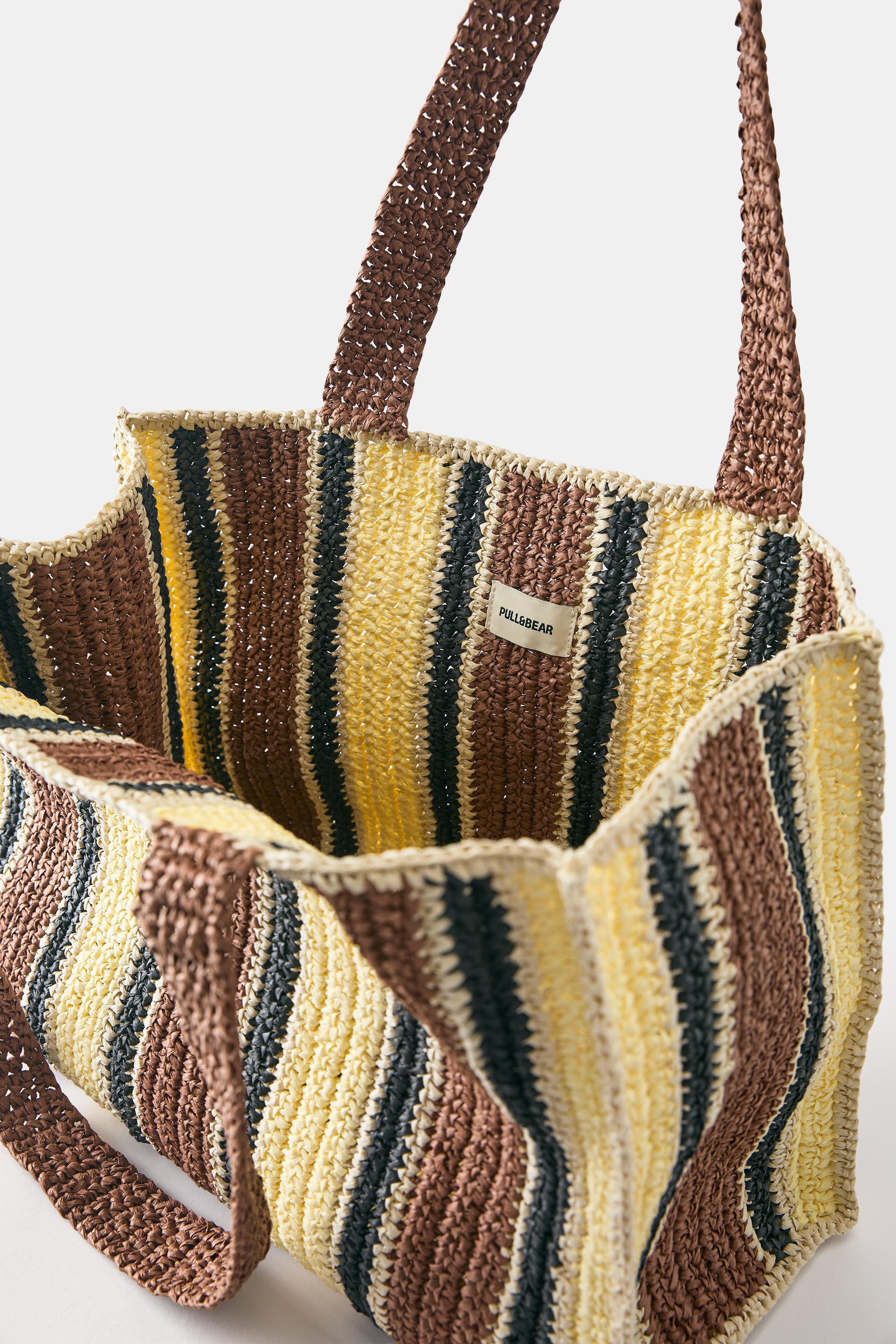 Striped woven tote bag — Brown