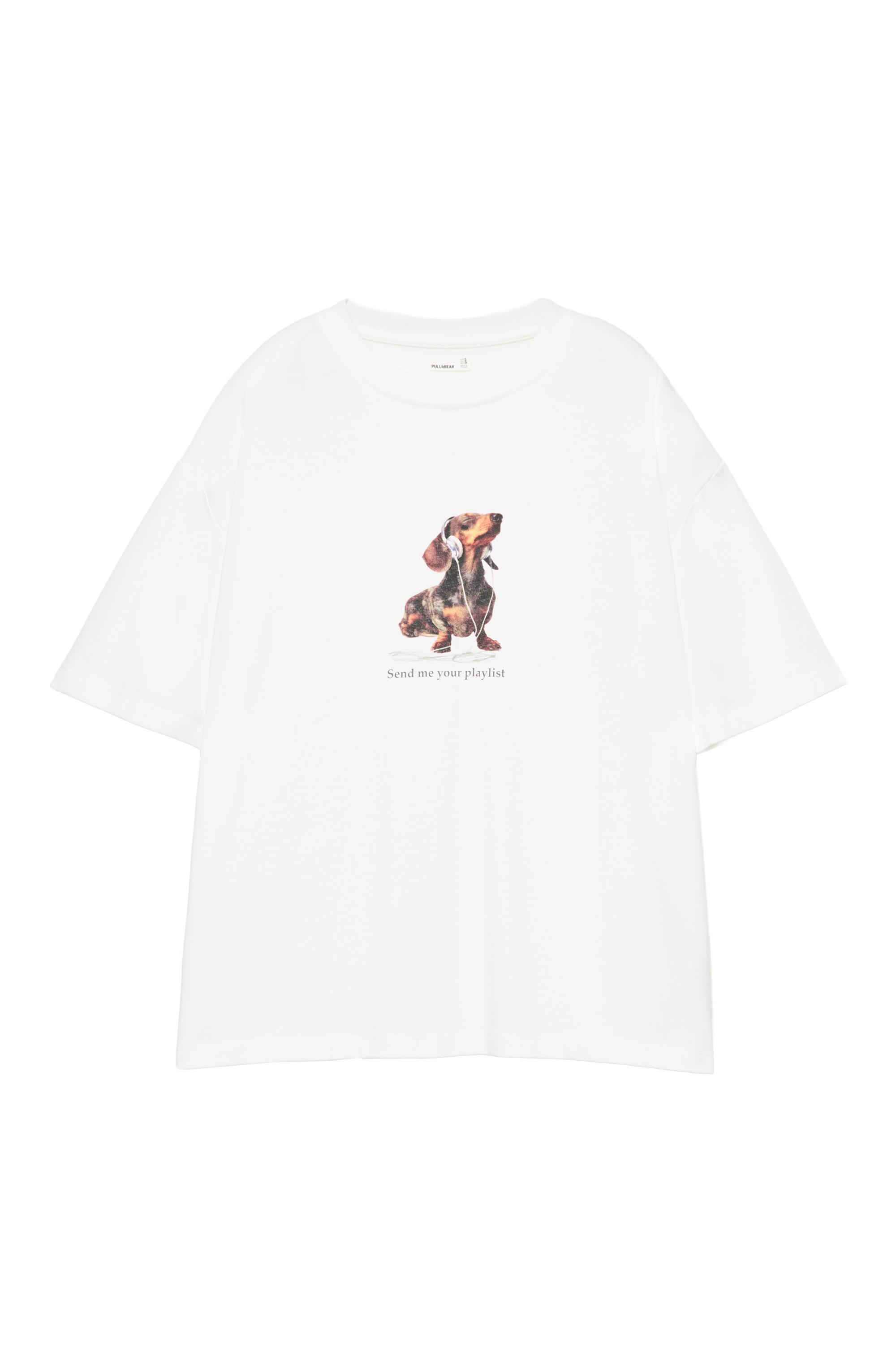 Pull&Bear Köpek grafik baskılı regular tişört