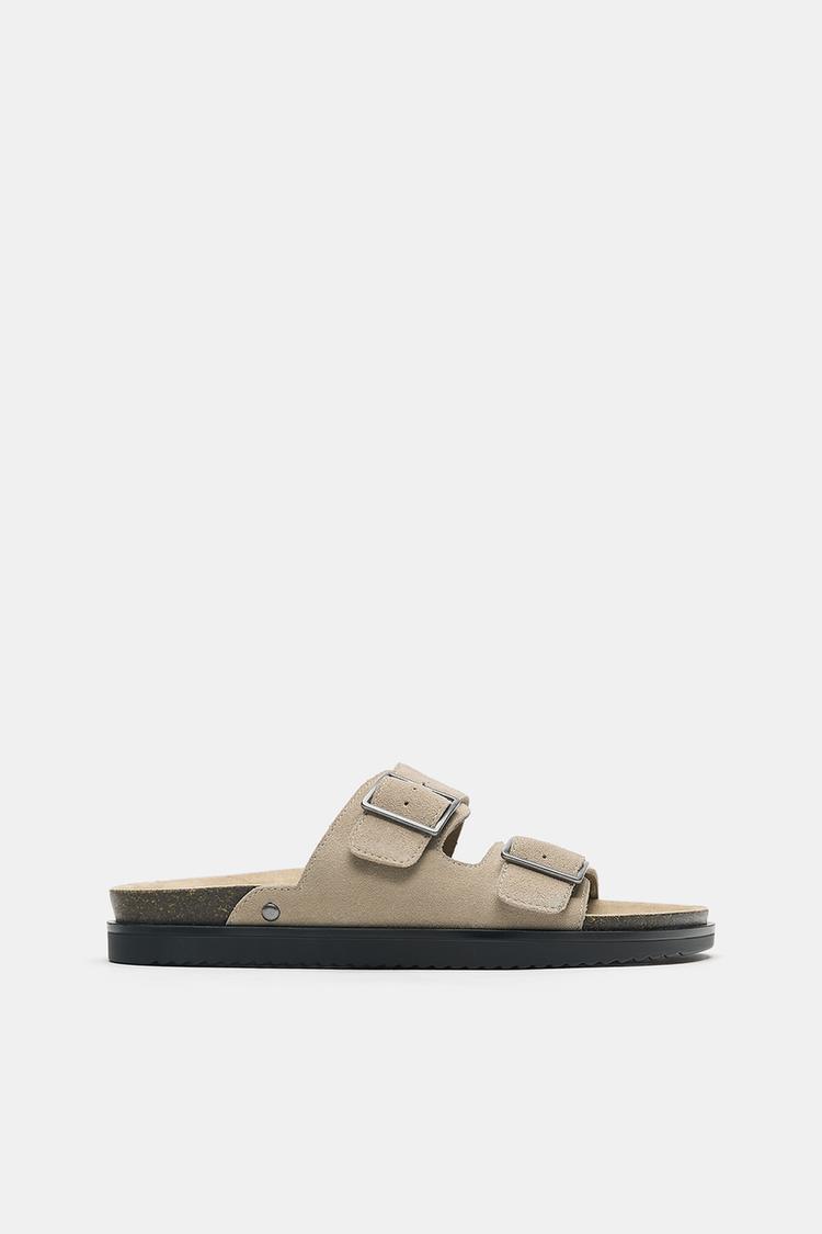 Leather buckle sandals — Ecru