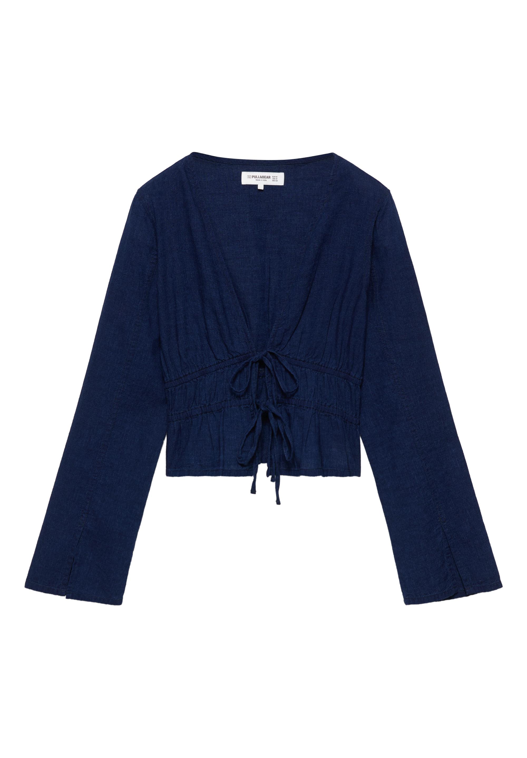 Denim blouse with ties — Dark blue