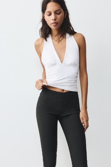Halter neck top with gathering — White 1