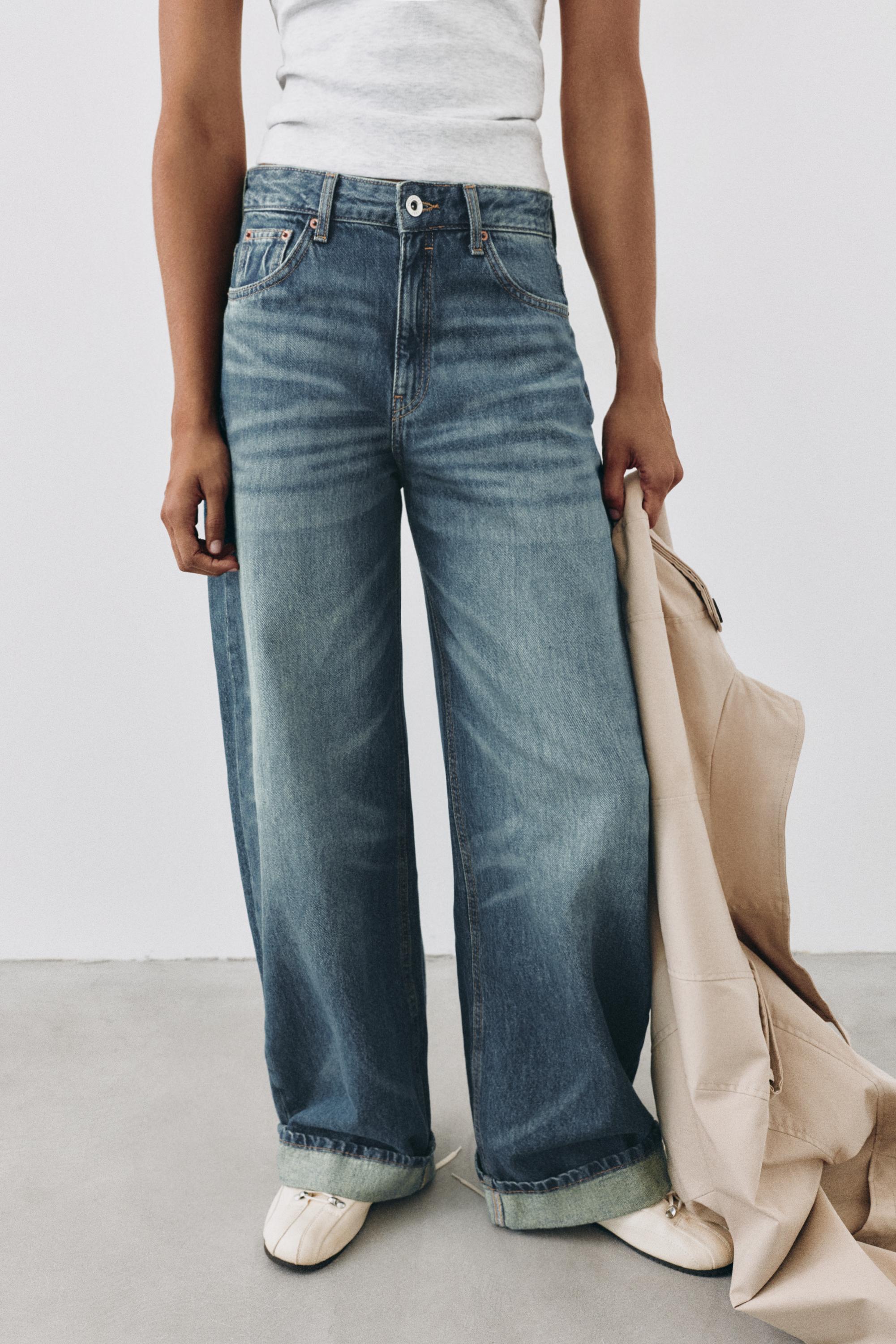 Balloon fit baggy jeans with turn-up hems — Dark blue