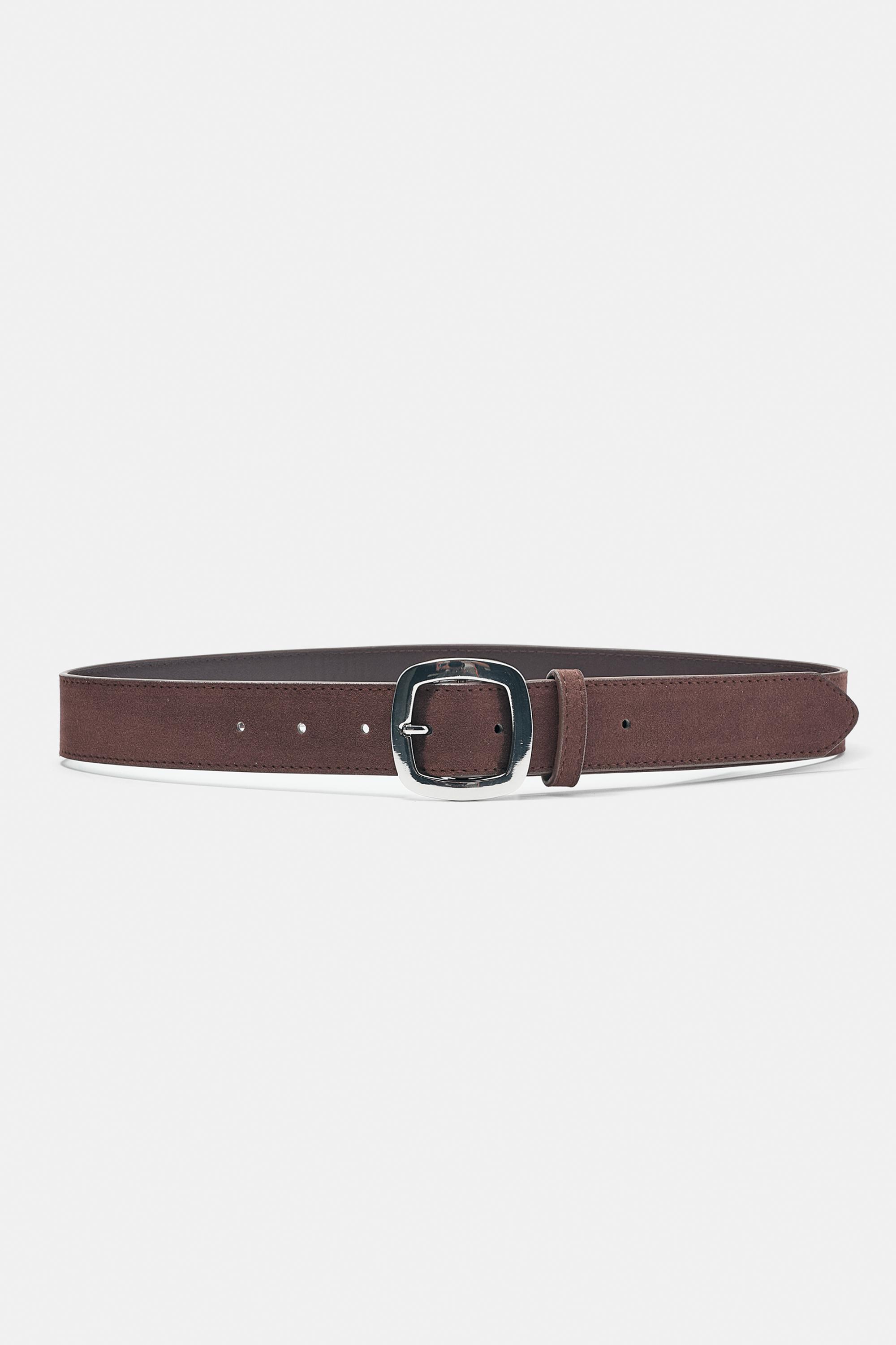 Faux suede belt with rounded buckle — Chocolate