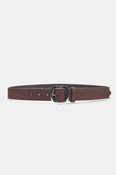 Faux suede belt with rounded buckle — Chocolate 1