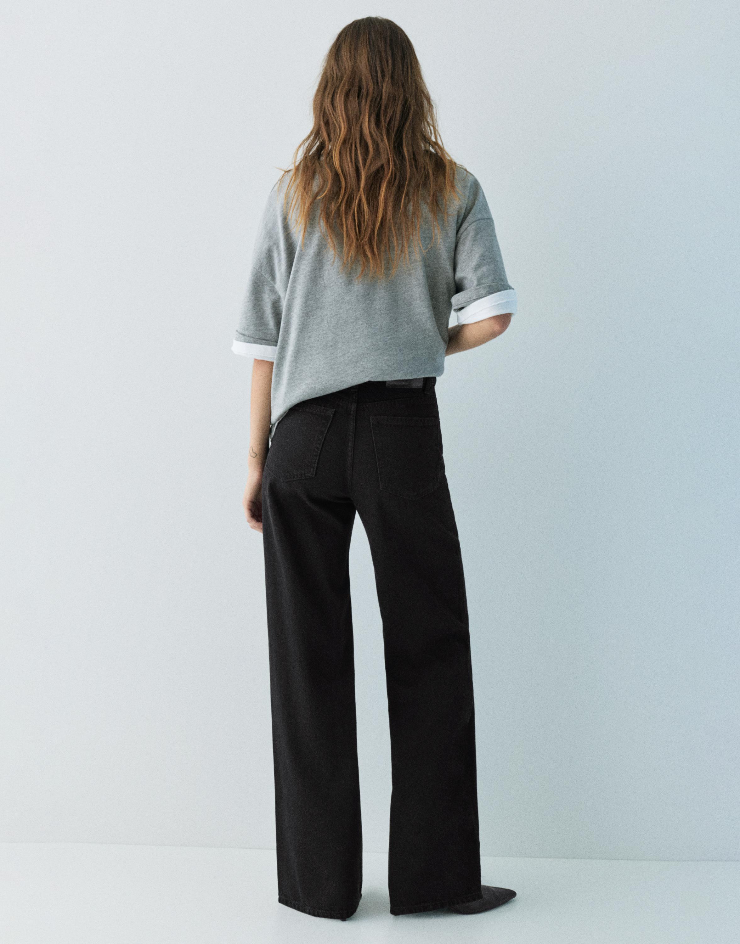 Wide leg jeans with crossover waistband — Black
