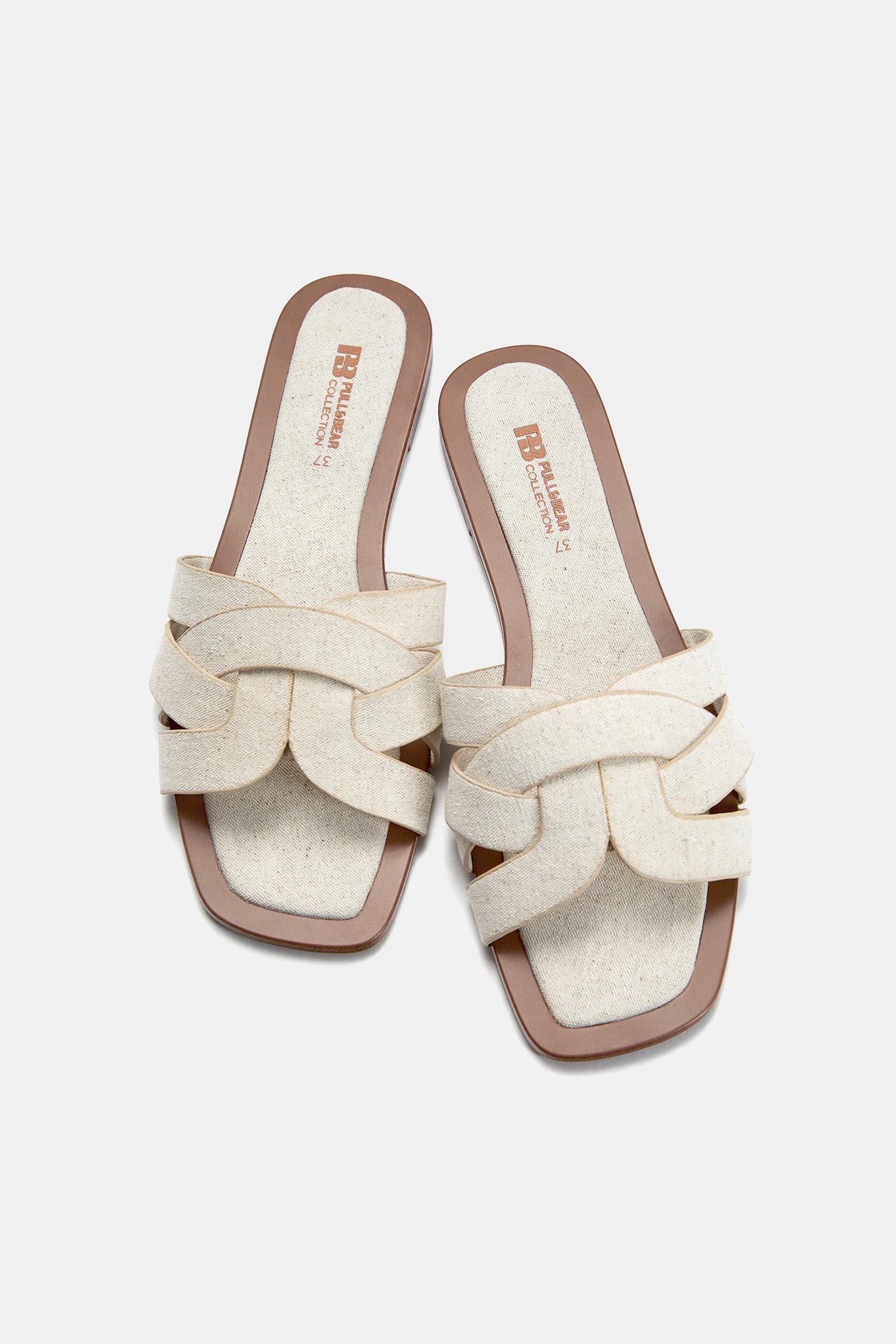 Fabric flat slider sandals — Ecru