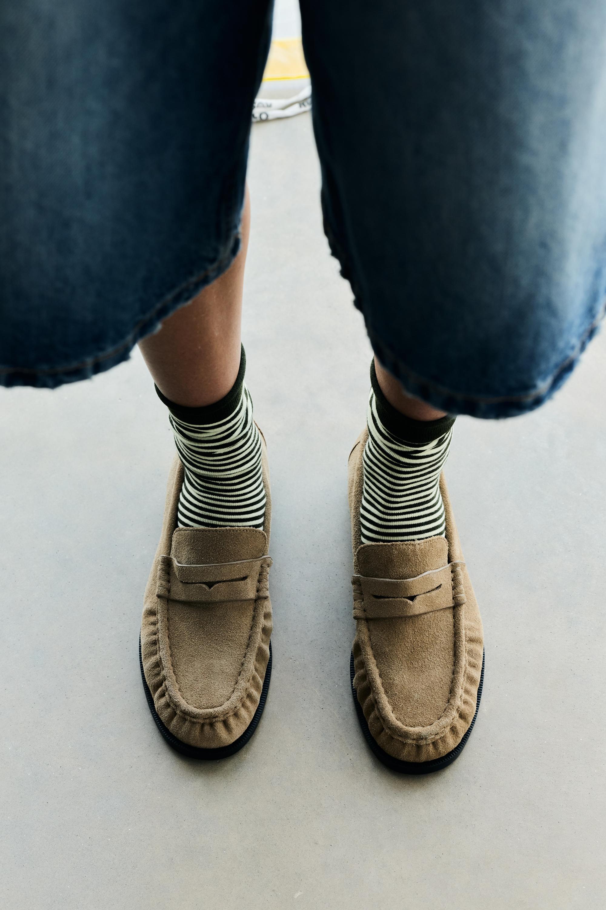 Leather gathered loafers — Brown