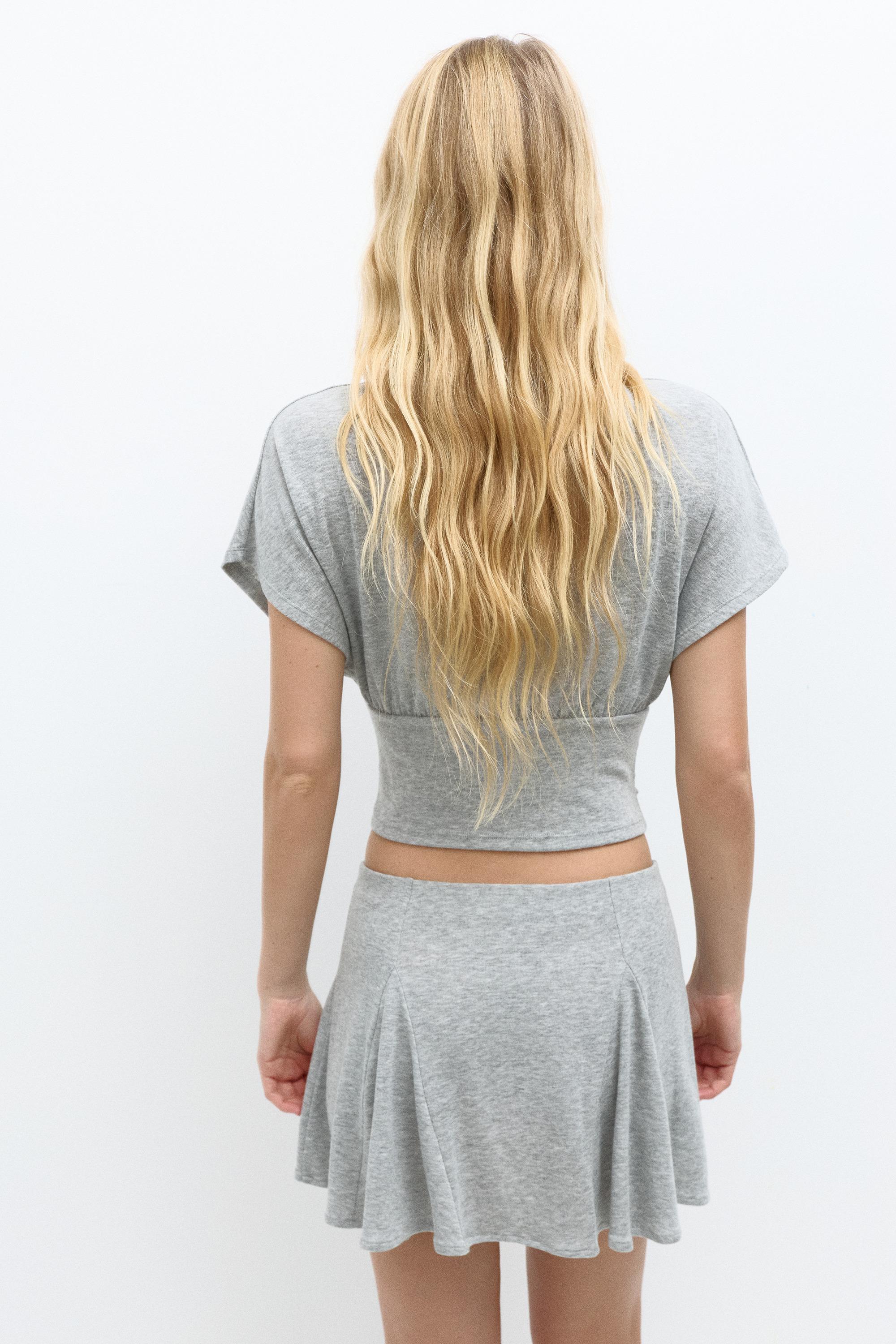Ruffled mini skirt — Grey marl