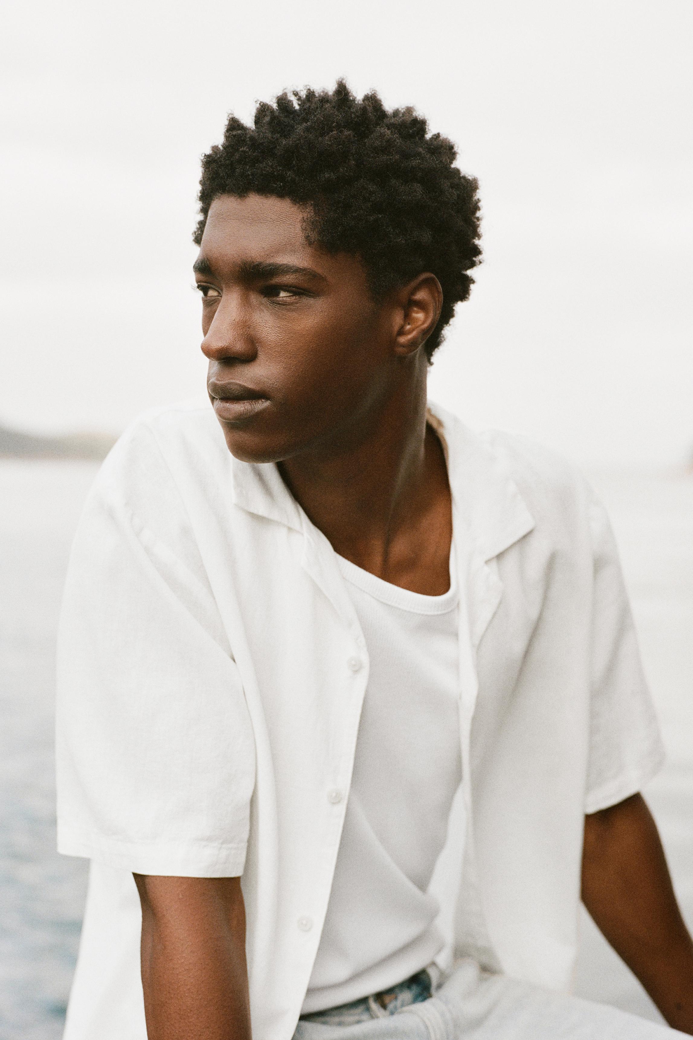 Short sleeve linen blend shirt — Off white